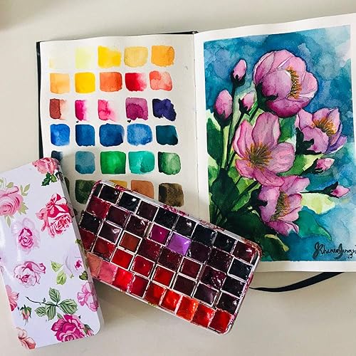 Miniatura 7 de Paleta de acuarela para pintura con 40 piezas de plástico blanco vacío para acuarela media cacerola con cuadrados magnéticos, paleta de pintura para