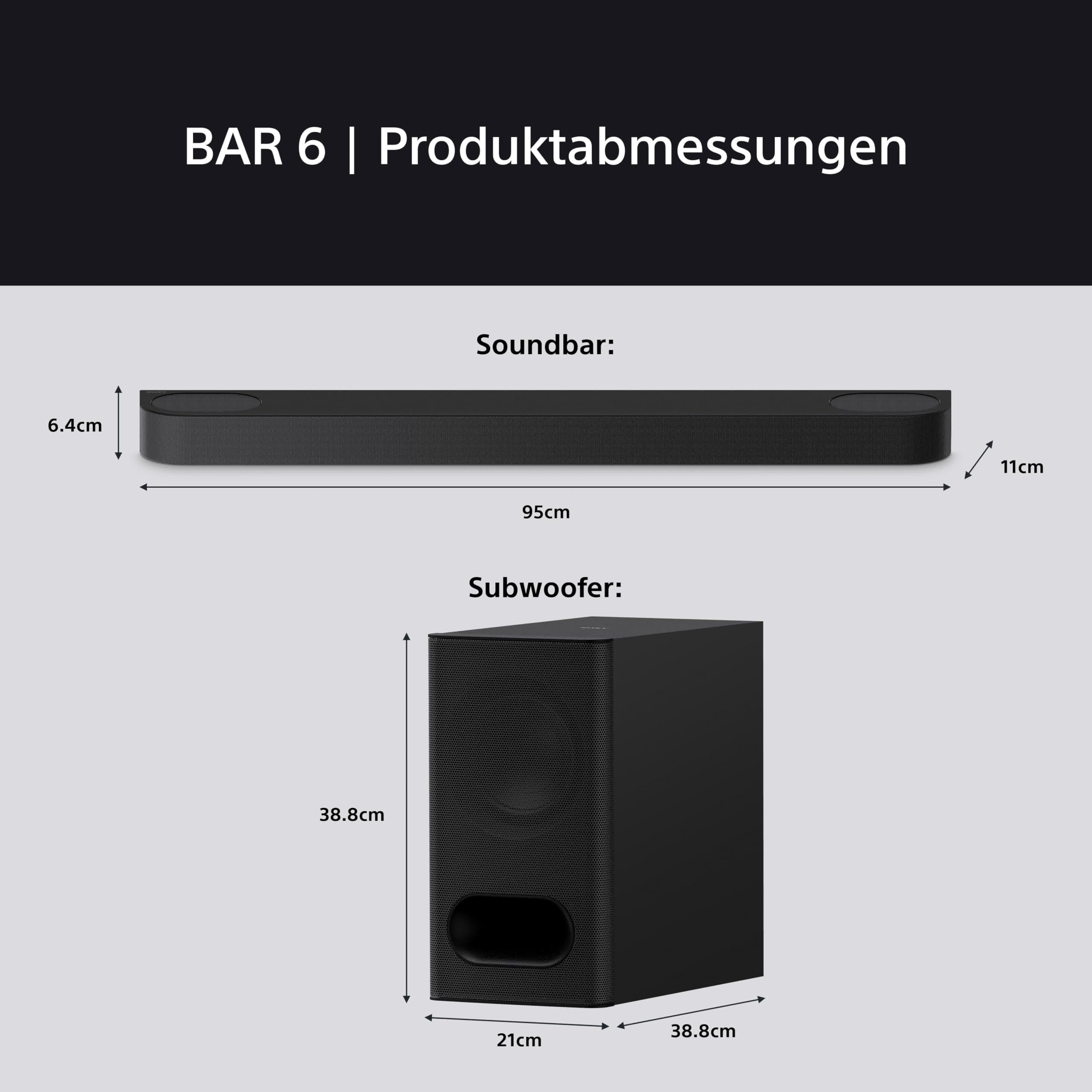Sony BRAVIA Theatre Bar 6 mit Subwoofer (3.1.2-Kanal-Surround Sound, Up-Firing-Lautsprecher, Dolby Atmos, DTS:X, AI Voice Zoom 3 über BRAVIA TV, DSEE für Musik) Schwarz