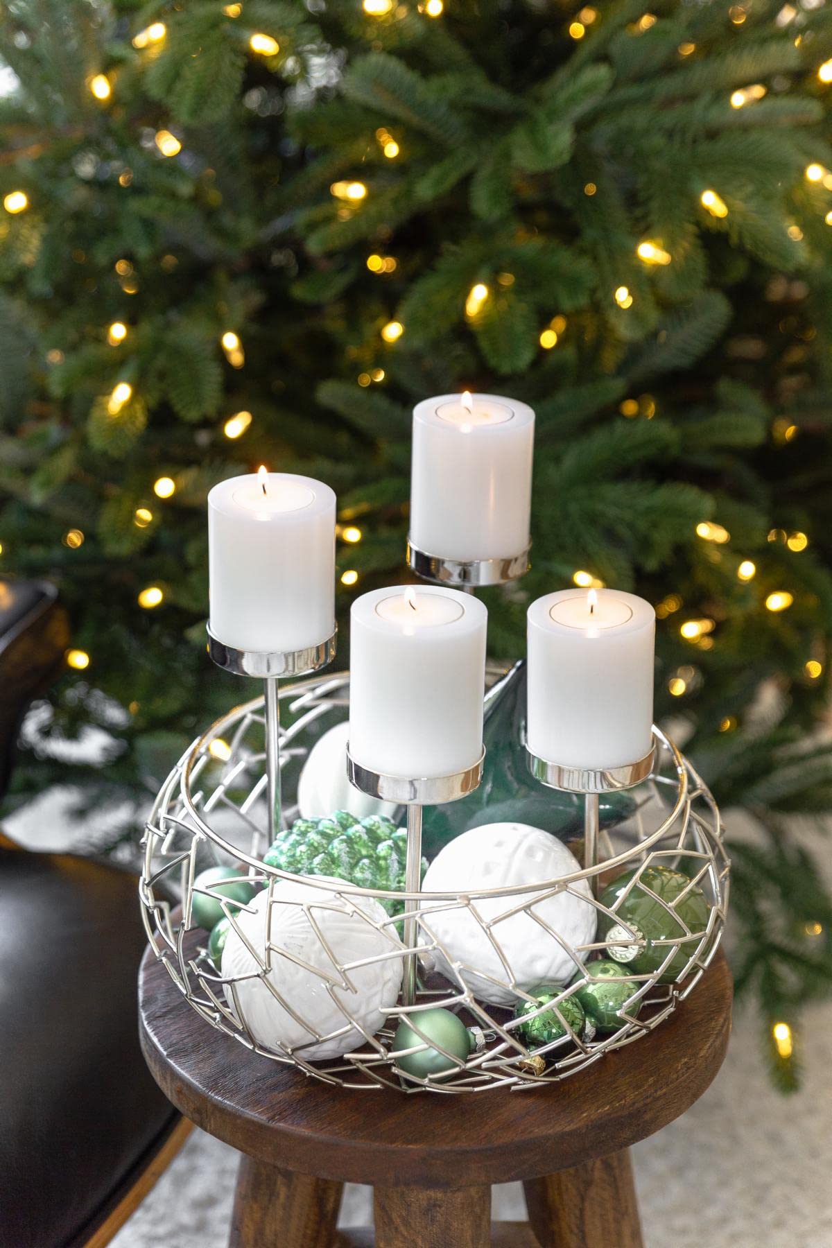EDZARD Adventskranz Milano Up, Edelstahl glänzend vernickelt, Durchmesser 30 cm, für Stumpenkerzen ø 6 cm