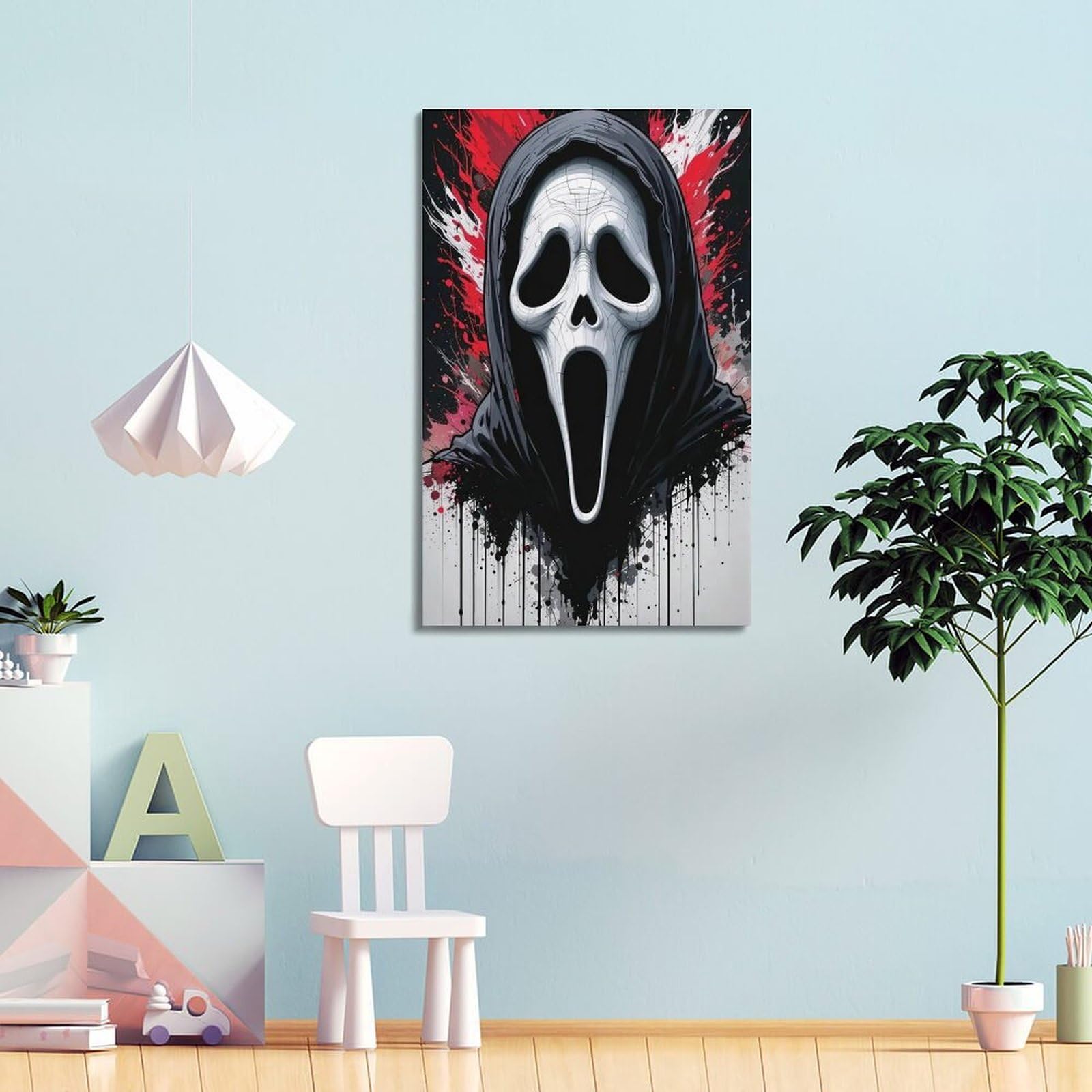 ZLXZPL Poster da parete per ufficio, stampa artistica su tela, poster di Halloween che urla il volto di fantasma con schizzi di sangue, immagine per festival, decorazioni per Halloween, esplosione con