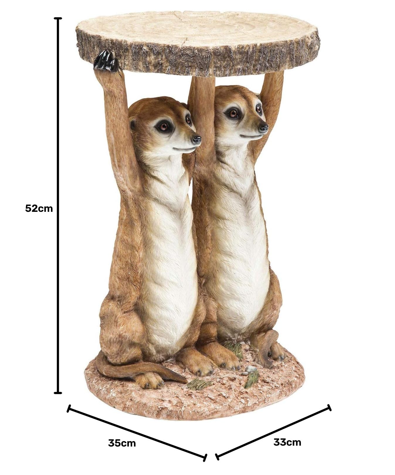 Kare Design Beistelltisch Meerkat Braun, 33cm Durchmesser, Couchtisch, Erdmännchen Motiv, Wohnzimmer, Sofatisch, Nachttisch, 52x35x33 cm (H/B/T)
