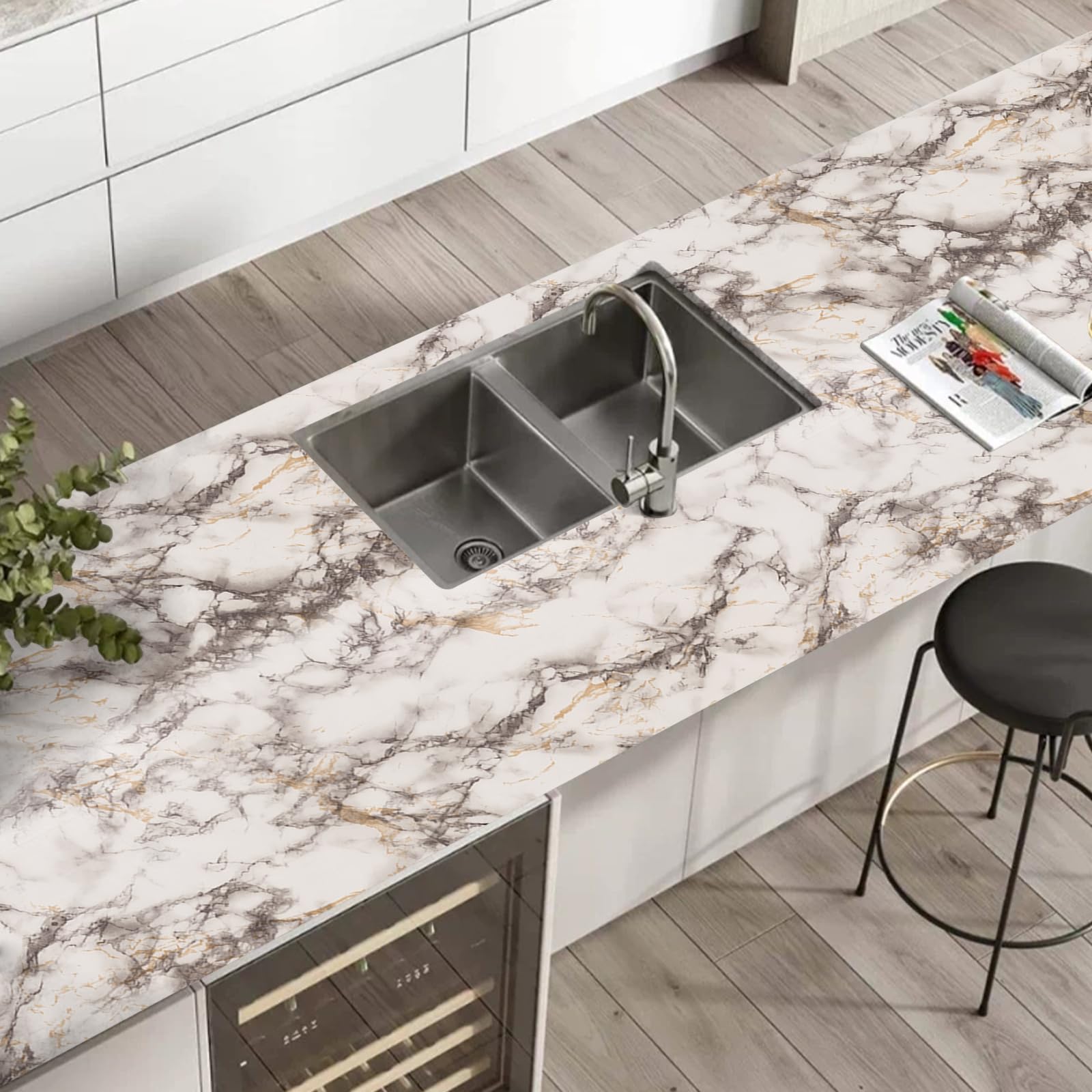 VEELIKE Wide Cream Onyx Marble Countertop Contact Paper Waterproof Kitchen Countertop Peel and