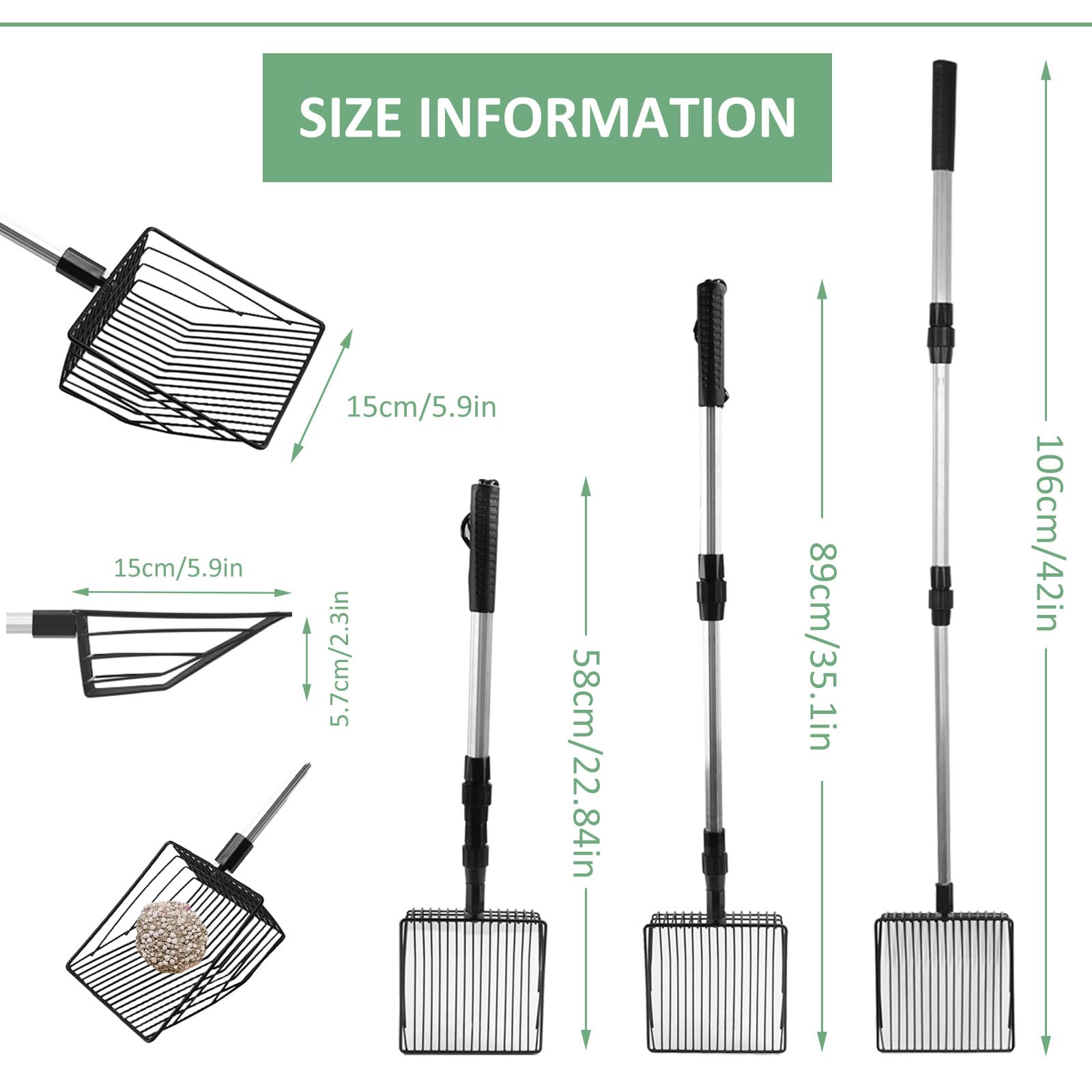 Pala Per Lettiera Gatti SAN LIKE - Manico Regolabile Fino A 105 Cm, Antiaderente, Con Impugnatura In Gomma - Foto 6