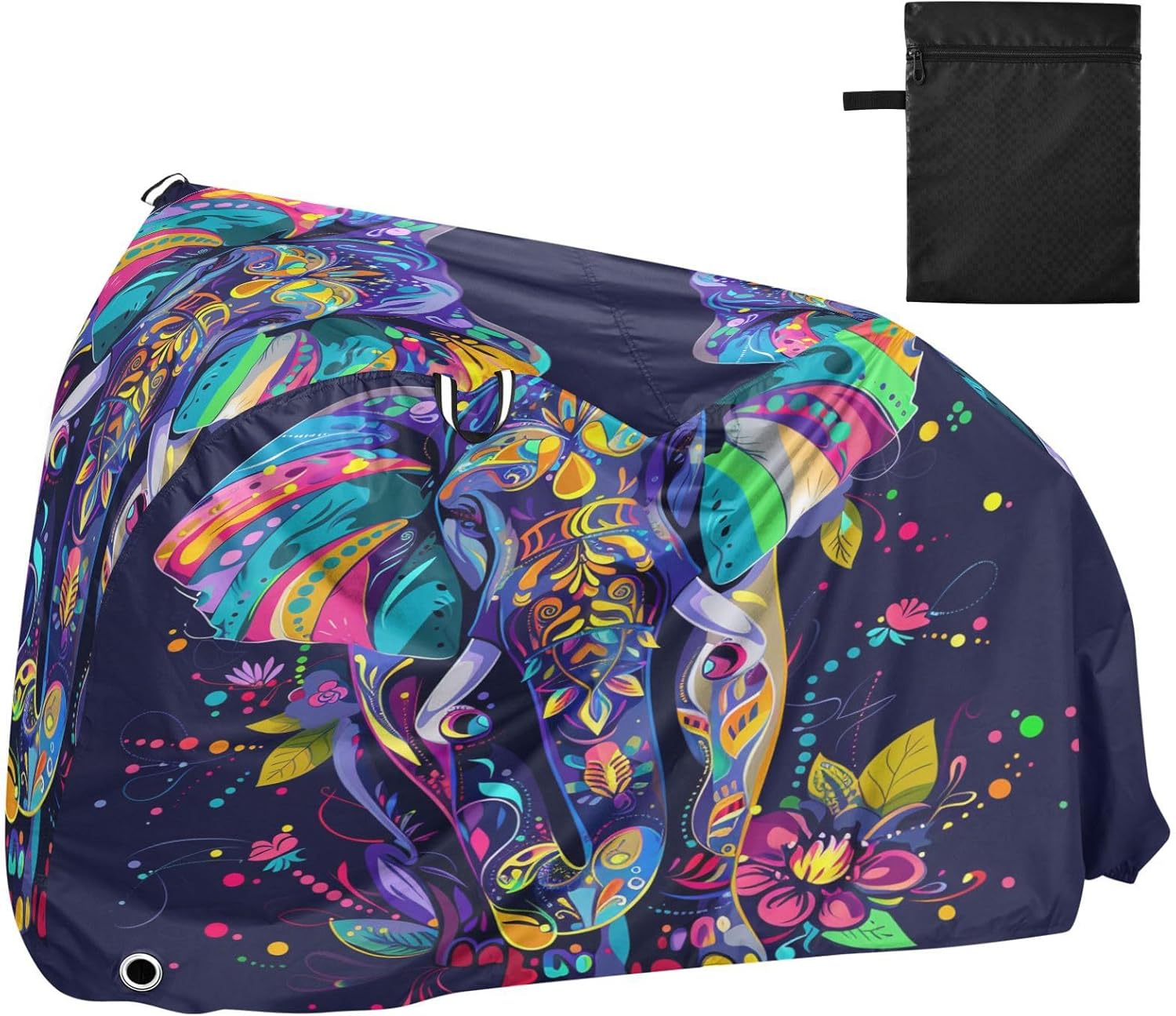 ALAZA Rainbow Elephant Flower Boho Bike Cover Waterproof Outdoor Ebike Bicycle Covers Tarp Protection for 1/2 Bikes, Sun UV Dust Wind Proof