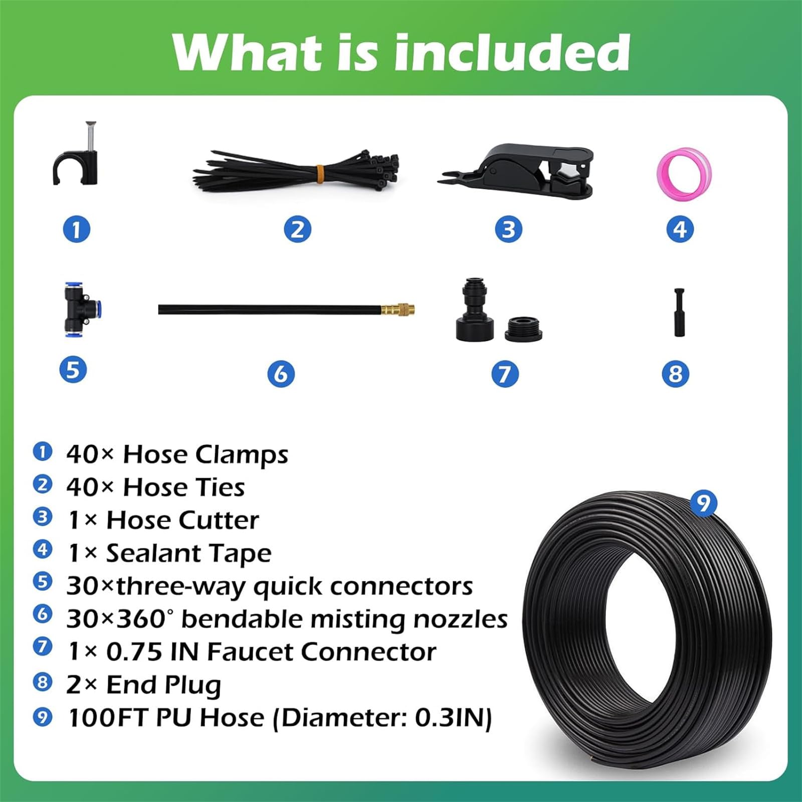 Kit di irrigazione a goccia in ottone PE | Kit di irrigazione a goccia da 16-98 piedi for irrigazione da giardino con 10 ugelli(98FT)