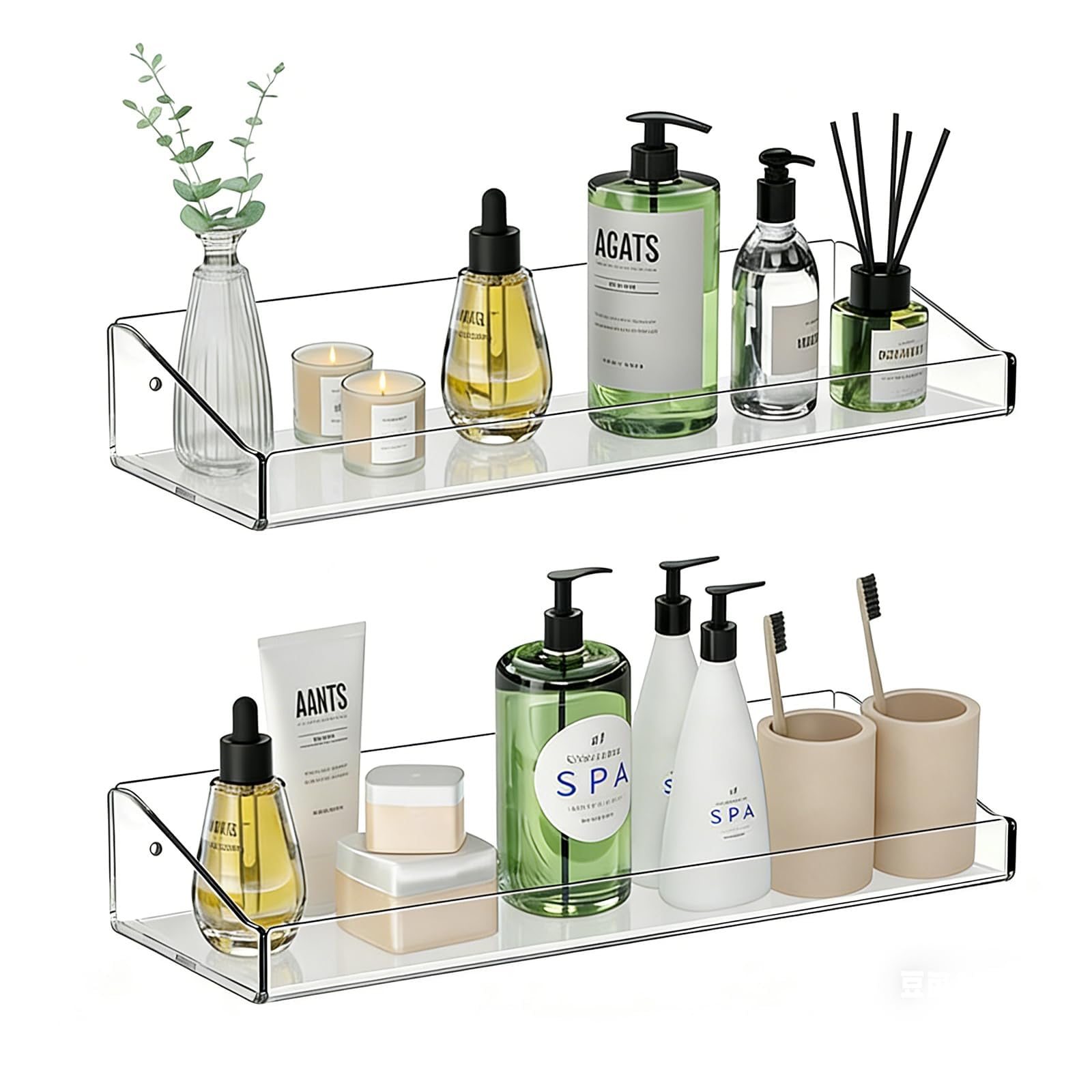 VirtuGro 2 Pack Clear Acrylic Shelves 15 Inches Wall Mounted Shelves Acrylic Floating Shelves No Drilling Picture Ledge Display Shelf for Vinyl Record Book Cosmetics (Transparent) — image 1
