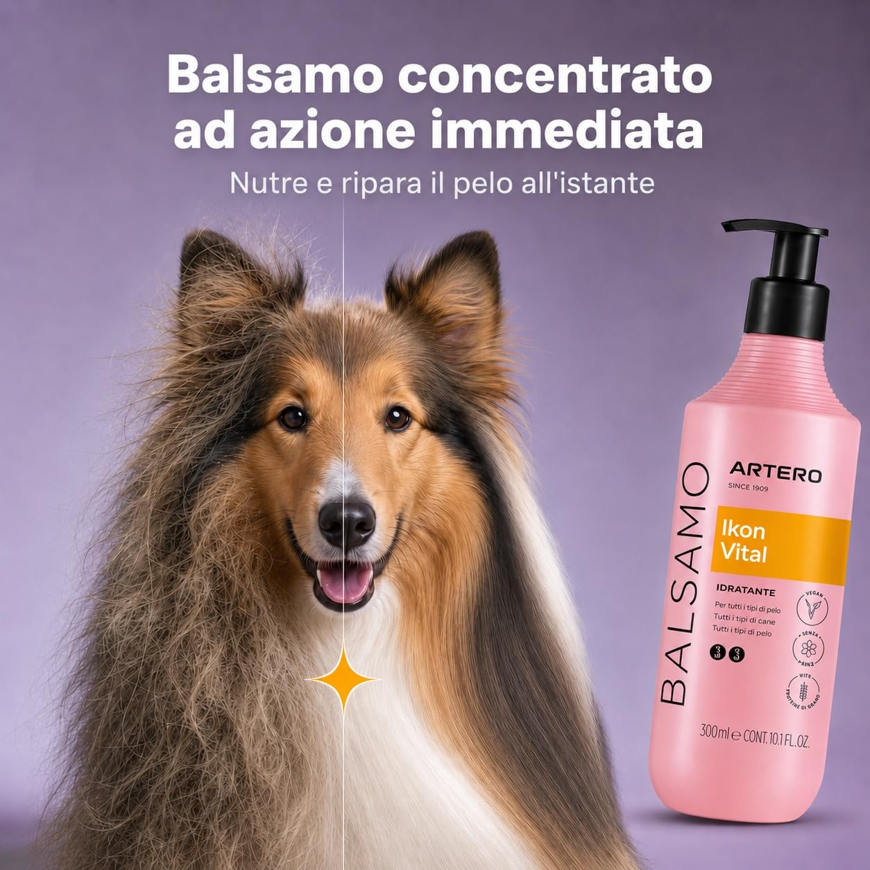 Artero Ikon Vital. Balsamo per cani. Idrata, ammorbidisce e protegge il mantello. Arricchito con Avena, ideale per pelli sensibili e mantelli con nodi o tendenza all'effetto crespo. (300 ml)
