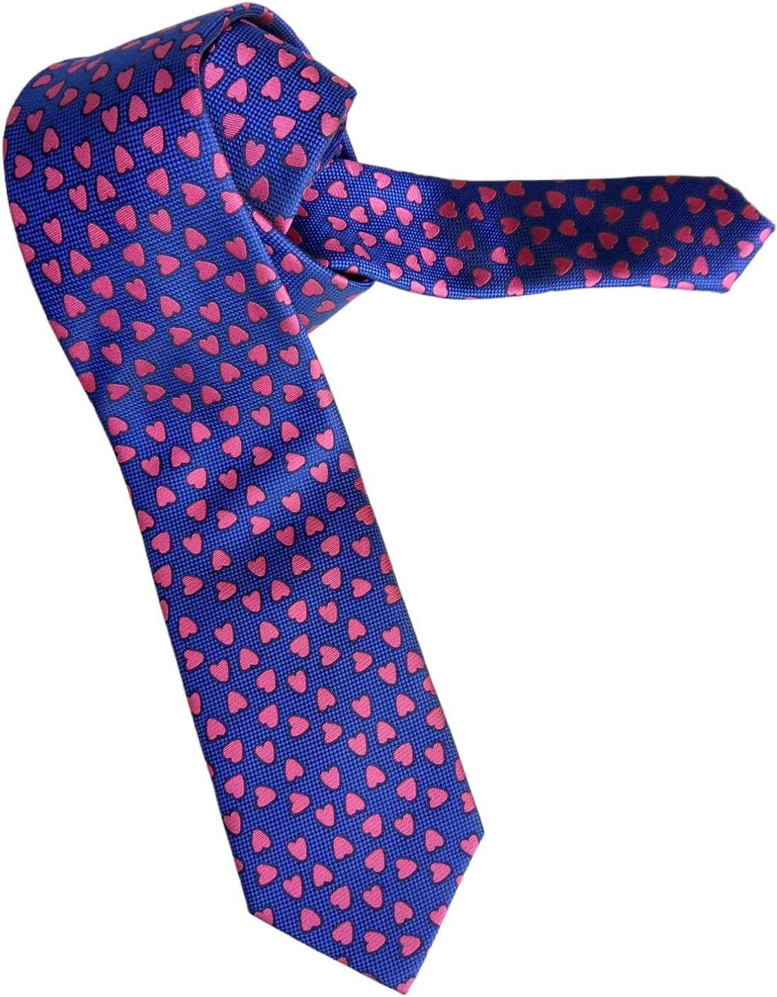 Maker V Men's Valentine's Day Heart Necktie - Navy with Red Heart Motif - Perfect for Him - Handmade Microfiber - 2.75" Wide x 58" Long