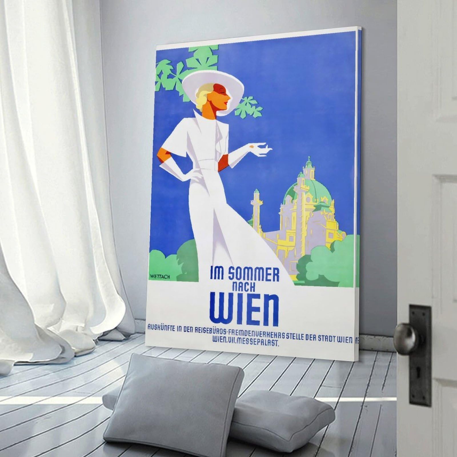 Junmoney Vintage Vienna Travel Canvas Wall Picture 24x36inch(60x90cm), for Study, Office Or Focused Interiors, Home Office Artwork with Decorative Appeal