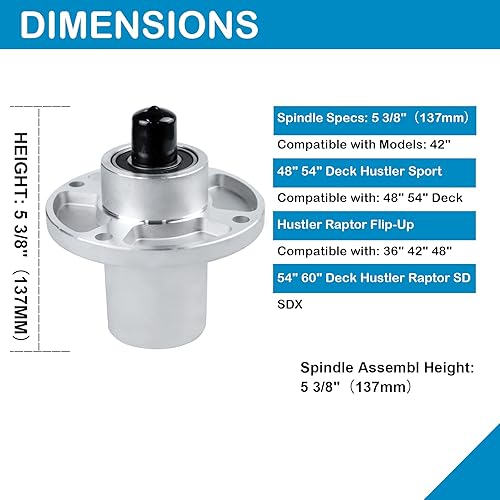 Miniatura 3 de Conjunto de husillo de cortacésped que sustituye a Hustler 601804, para Hustler 36 42 48 54 60 pulgadas Deck Raptor SD SDX Flip-Up Sport Tractor de