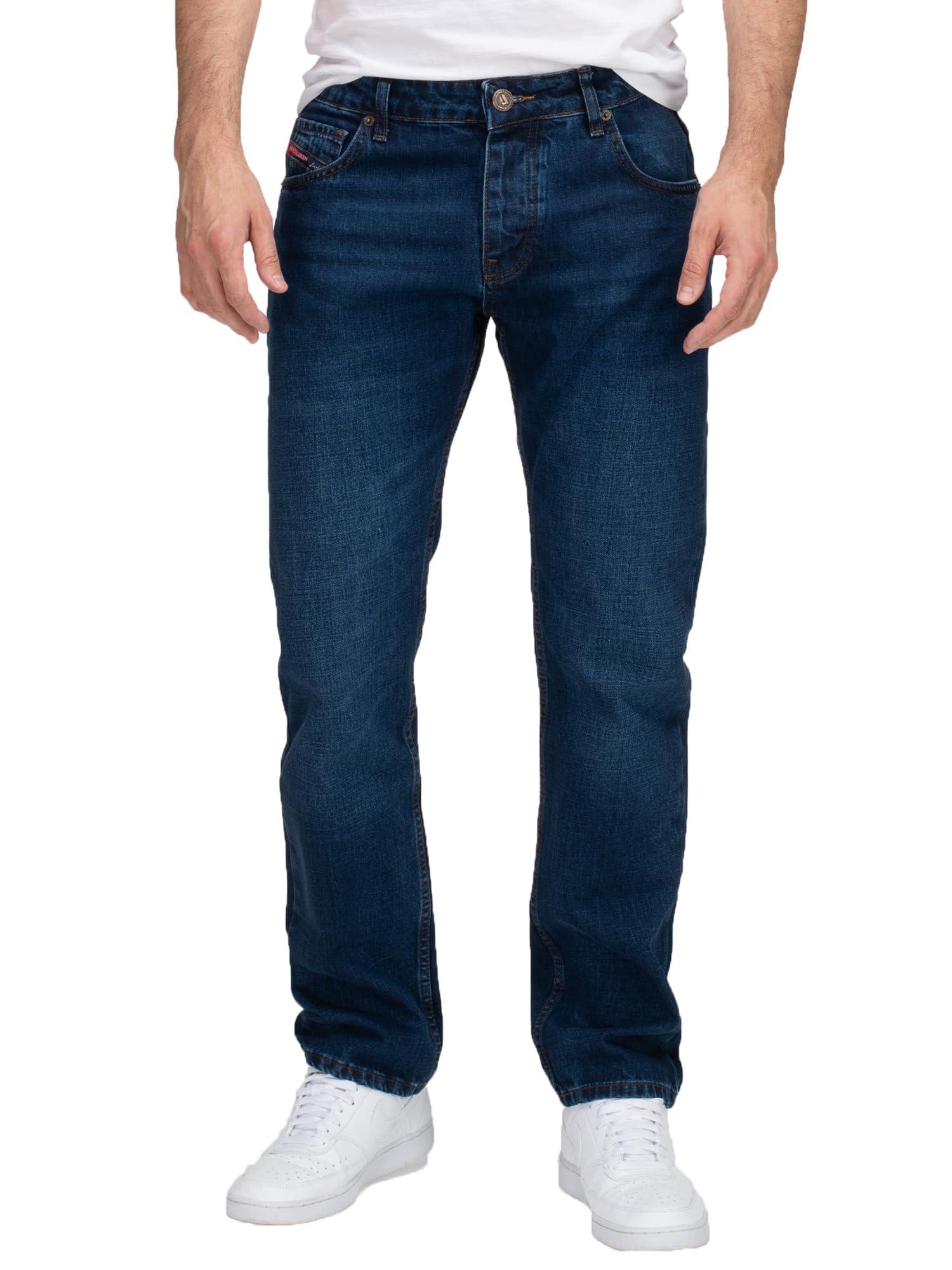 Lorenzo Loren Jeans da uomo effetto usato, con vestibilità regolare, larghezza da 72-112 cm e lunghezza da 76-97 cm