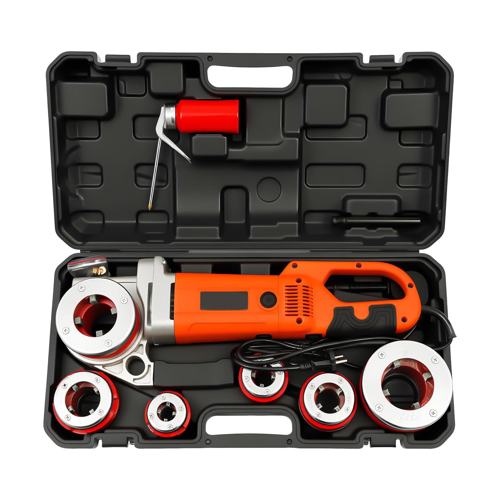Roscadora de Tubos Portátil 2300W, Set de Terraja Eléctrica con 6 Cabezales (1/2"-2") para Tubos de Hierro y Galvanizados