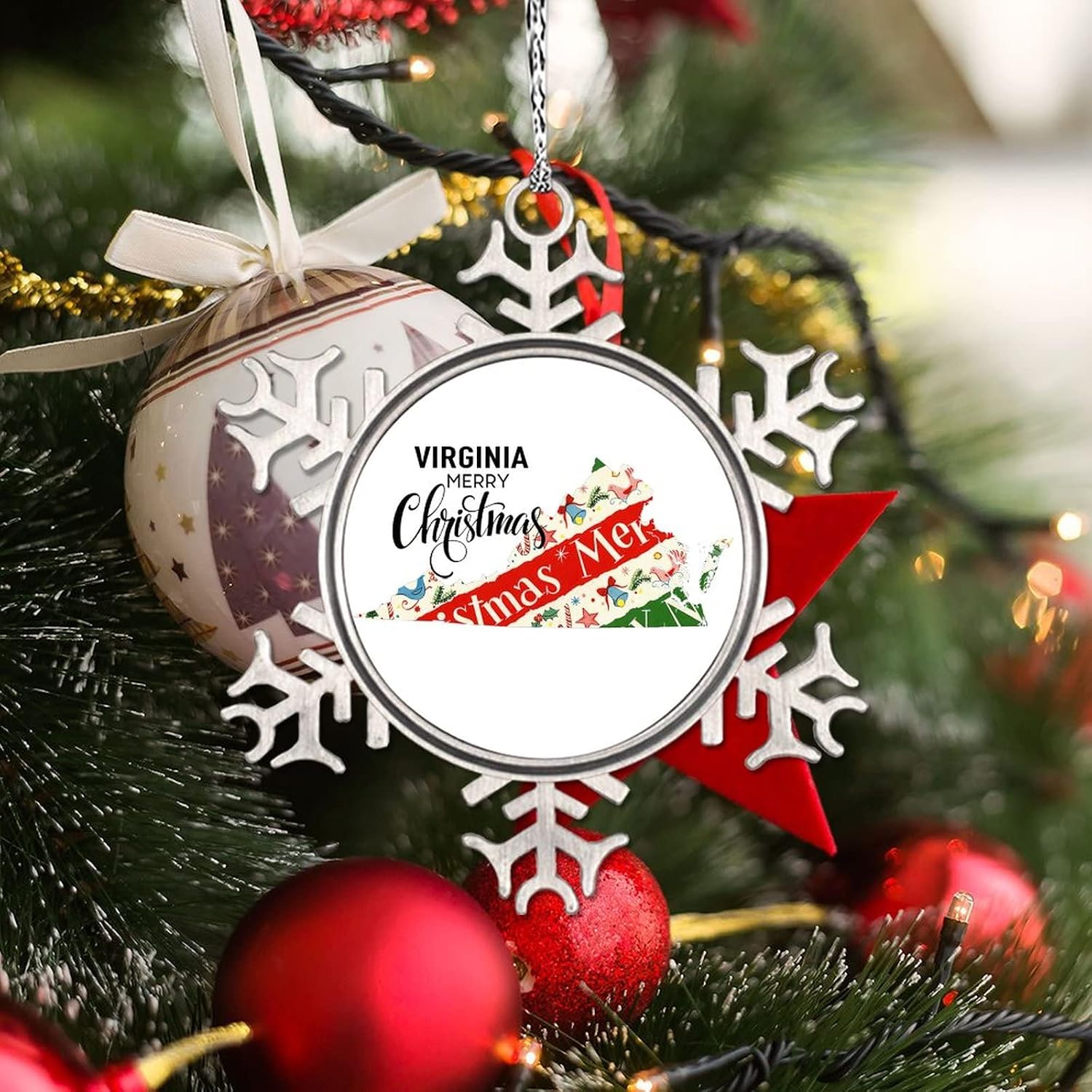 Snowflake Ornaments Virginia Home State Personalized Christmas Ornaments 2022 Merry Christmas Ornaments for Christmas Trees Metal Souvenir Xmas Tree Hang Pendant Exchange Long Distance Gift 3 Inch