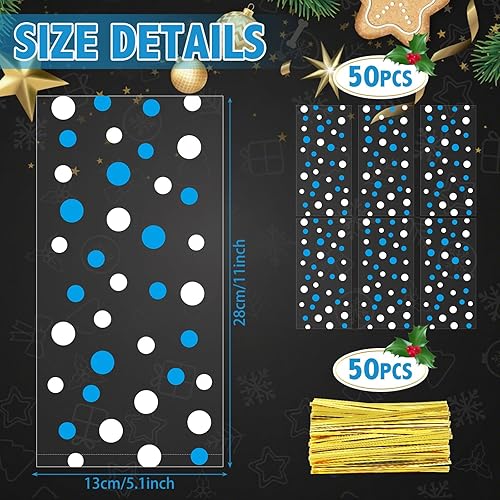 Miniatura 71 de HESTYA 50 bolsas de celofán transparentes de Navidad de 5 x 11 pulgadas, bolsas de almacenamiento con patrón de bloque para dulces para regalos