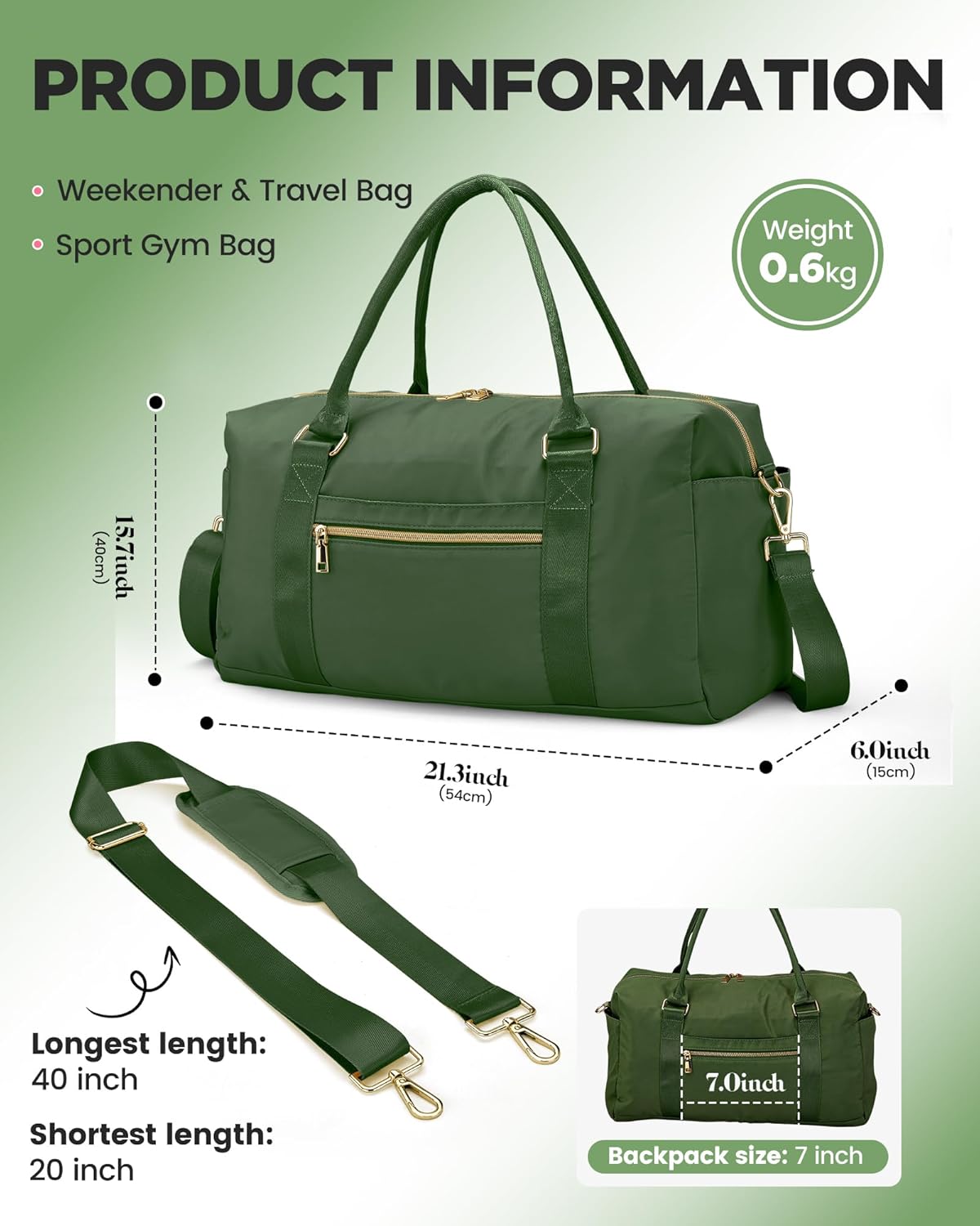 Amechi Weekender Bags for Women with Wet Pocket, 37L Waterproof Travel Duffel Bags with 7" Wide Trolley Sleeve, Carry On Bag for Travel, Gym Bag, Hospital Bag for Labor and Delivery, Dark Green