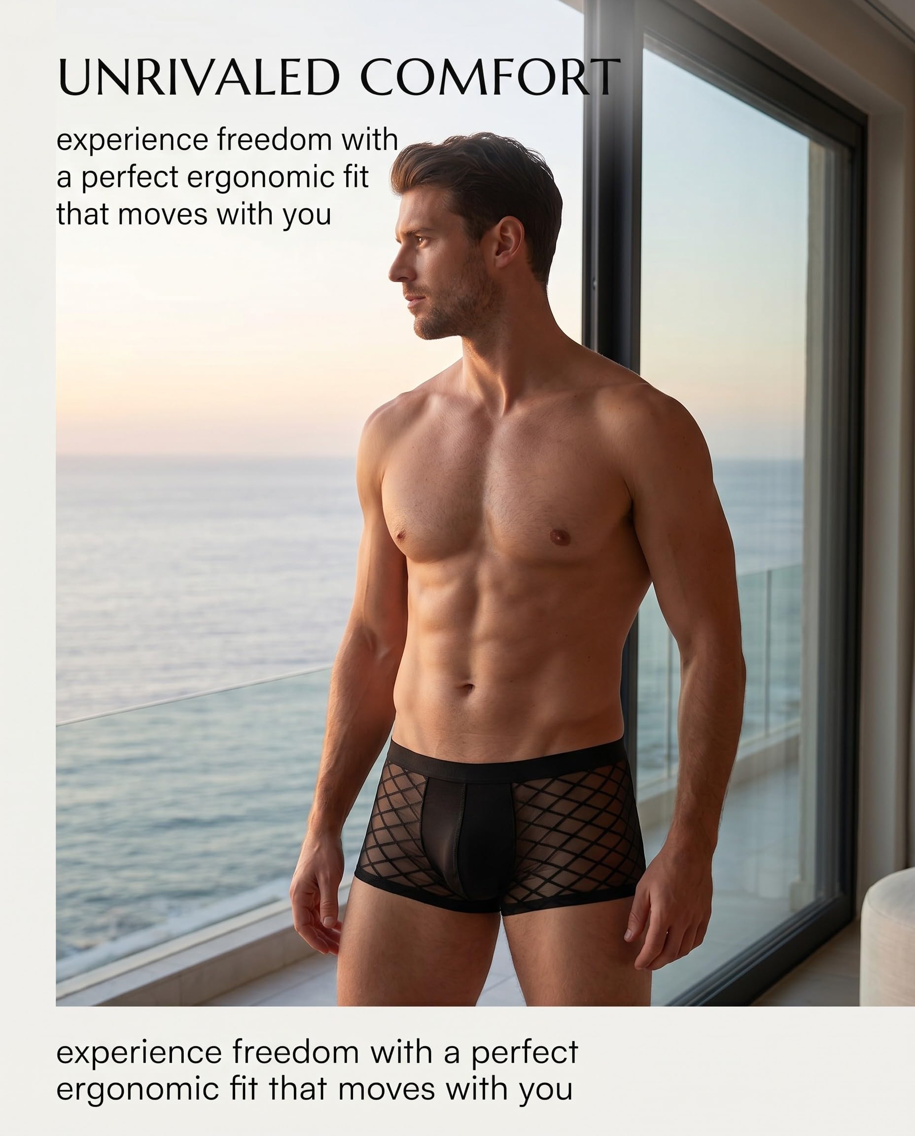 Boxer Intimo Uomo sexy hot in Rete Mutande Trasparenti con Cintura Elastica, biancheria intima, Traspiranti e Morbidi Perizoma Seducente Corte Hipster