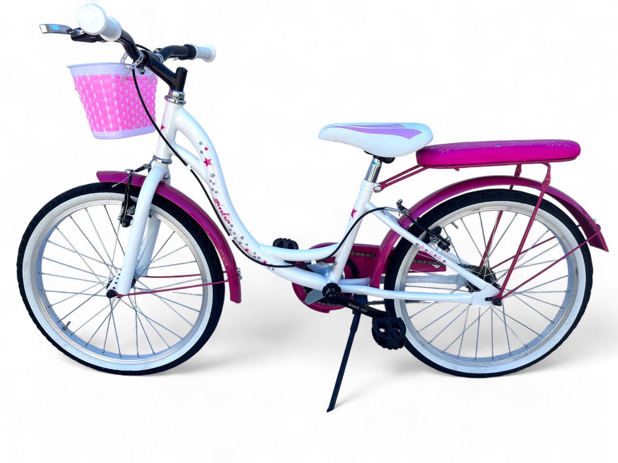 MADICKS Bicicletta Bambina da 6 a 8 anni, Misura 20 Pollici, Bici da Passeggio con Cestino Floreale Rosa (altezza bambina: 1,20-1,35 m) Bianco-Rosa · Design Italiano · Telaio Robusto · Colori Vivaci