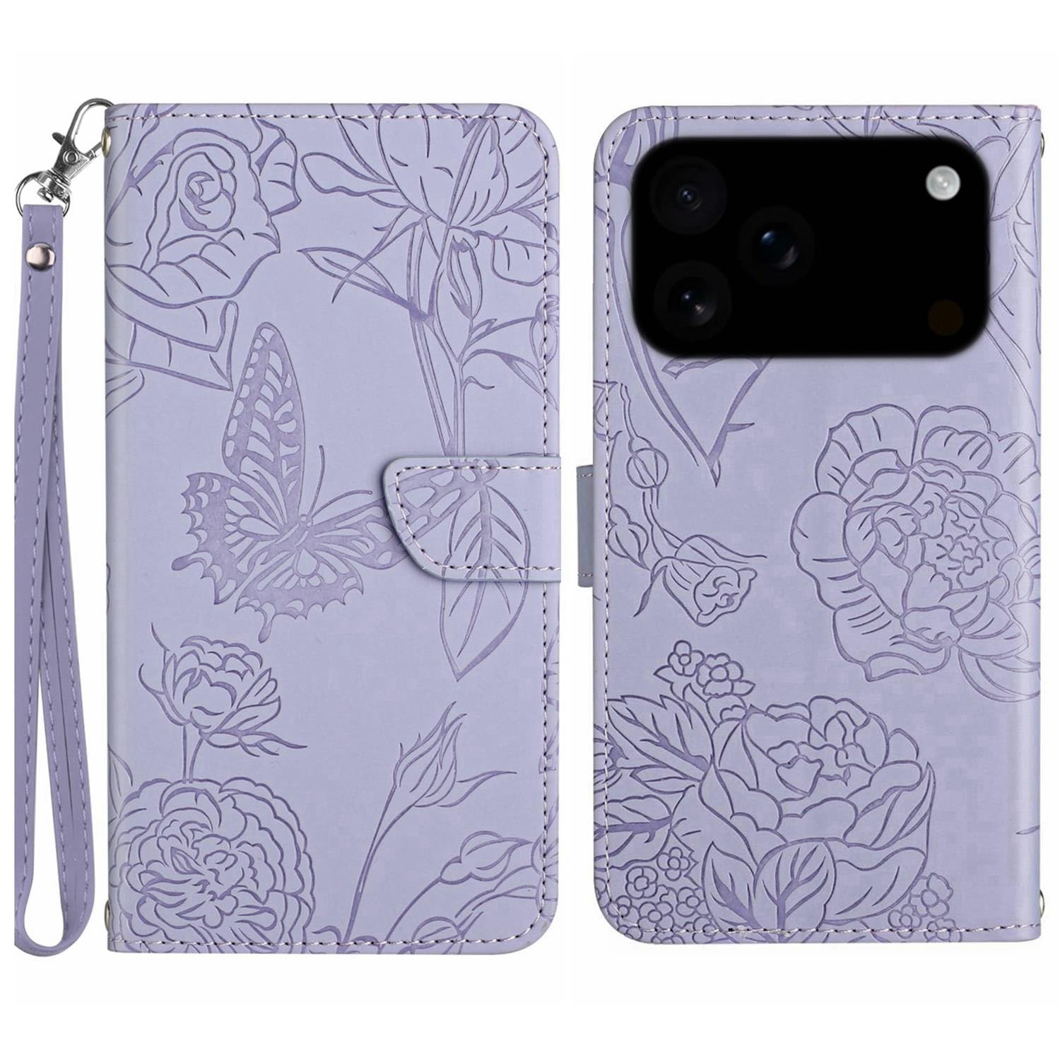 Étui portefeuille iPhone 14 Pro violet clair avec sangle et clapet en cuir aimanté - 7