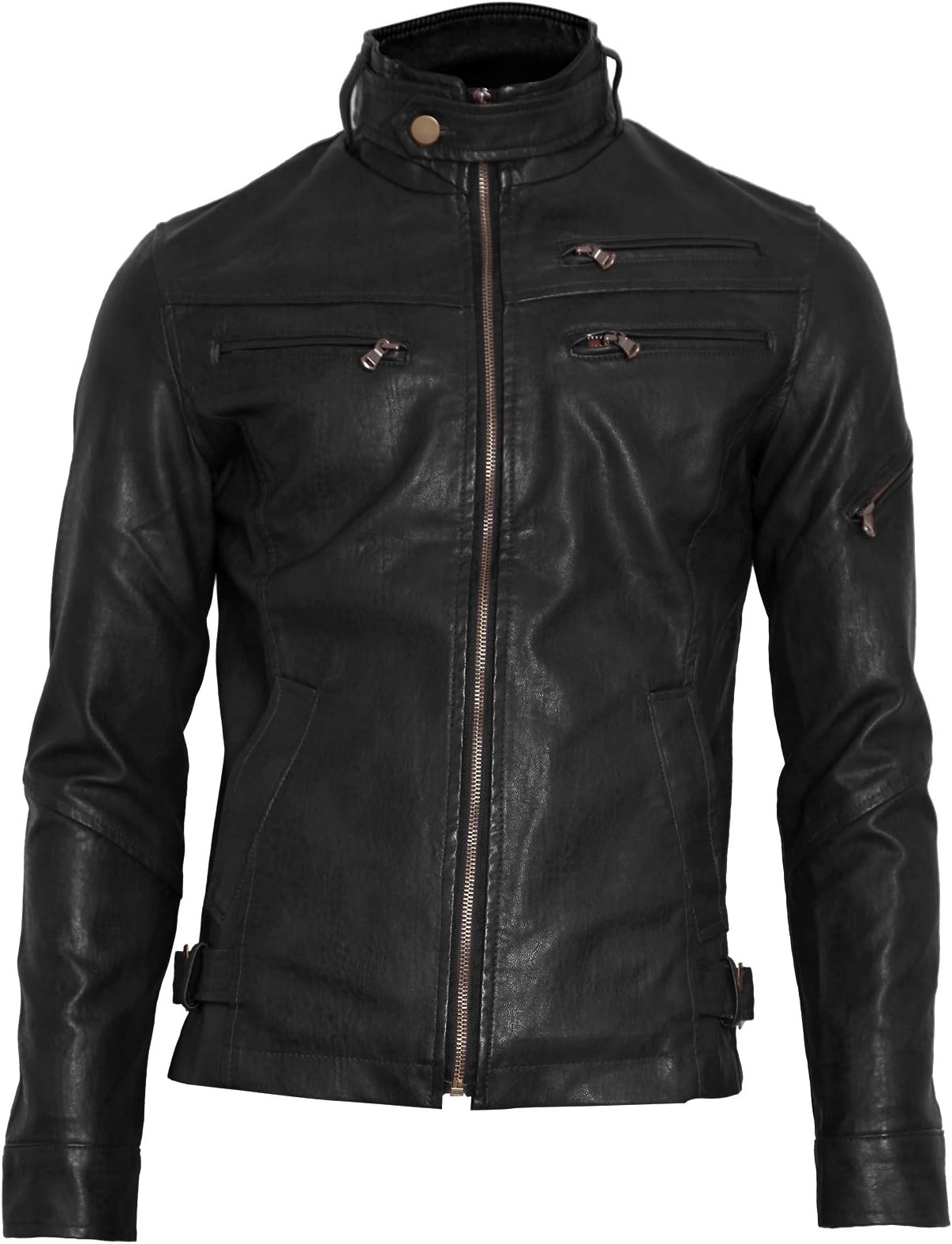 LNY Apparel Men's Faux Leather Zipper Rider Jacket-Slim Fit