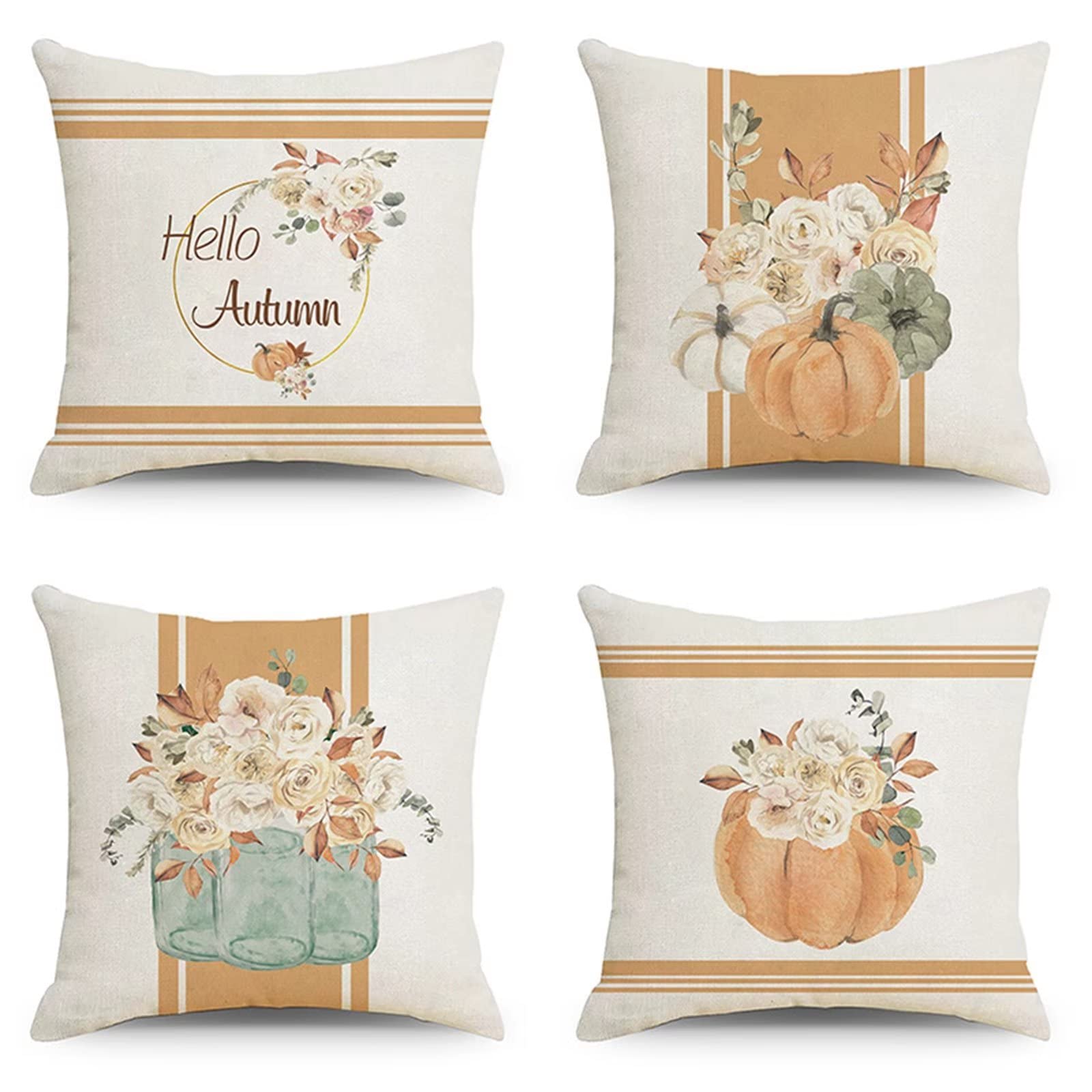 Cojines 55x55cm Calabaza Amarilla Cojines Decorativos para Sofa Moderna Decorativa Cojín Juego de 4 para Decoración Hogar Linen Almohadas cuadradas Funda de Cojín D-2341
