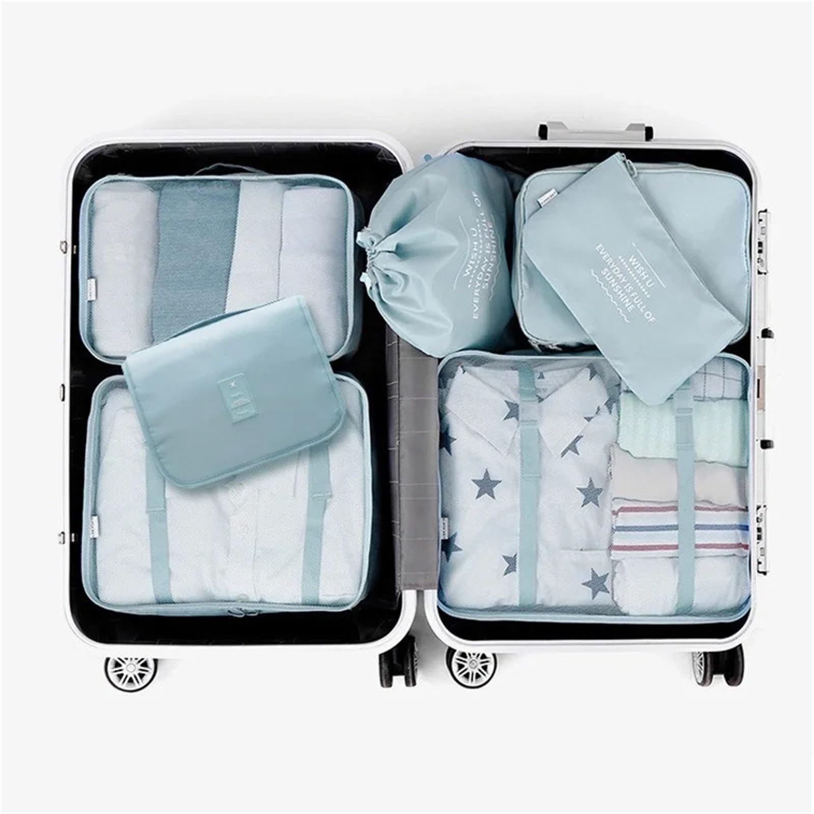 Set da 7 pezzi for organizzare borse viaggio, vestiti, bagagli, coperte, scarpe, valigie e cubi imballaggio per Vestiti, Scarpe, Cosmetici(Grey)