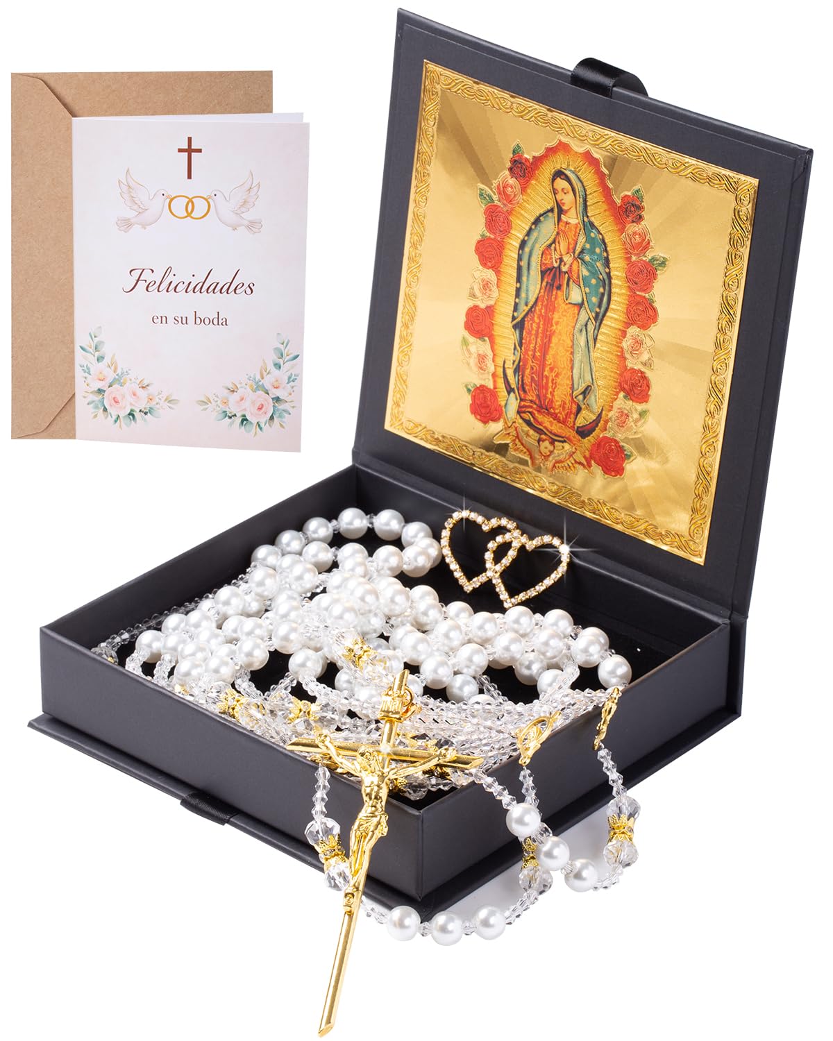 FUNPAR Pearl Wedding Lasso for Catholic Ceremony with Gift Box and Greeting Card, Lazo Para Boda Catolica Perlas, Complete Unity Ceremony Set