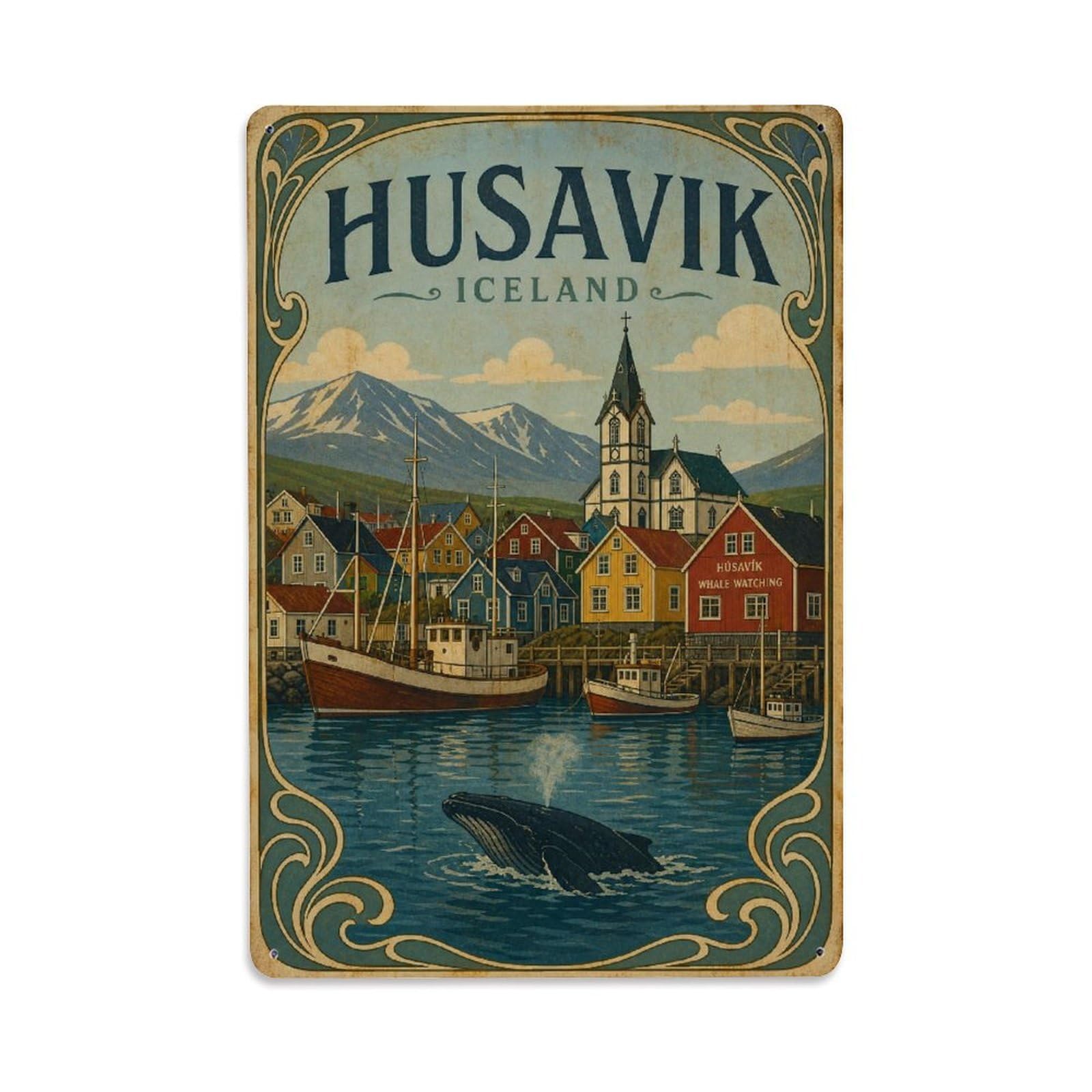 Vintage Travel Iceland Husavik Metal Tin Sign