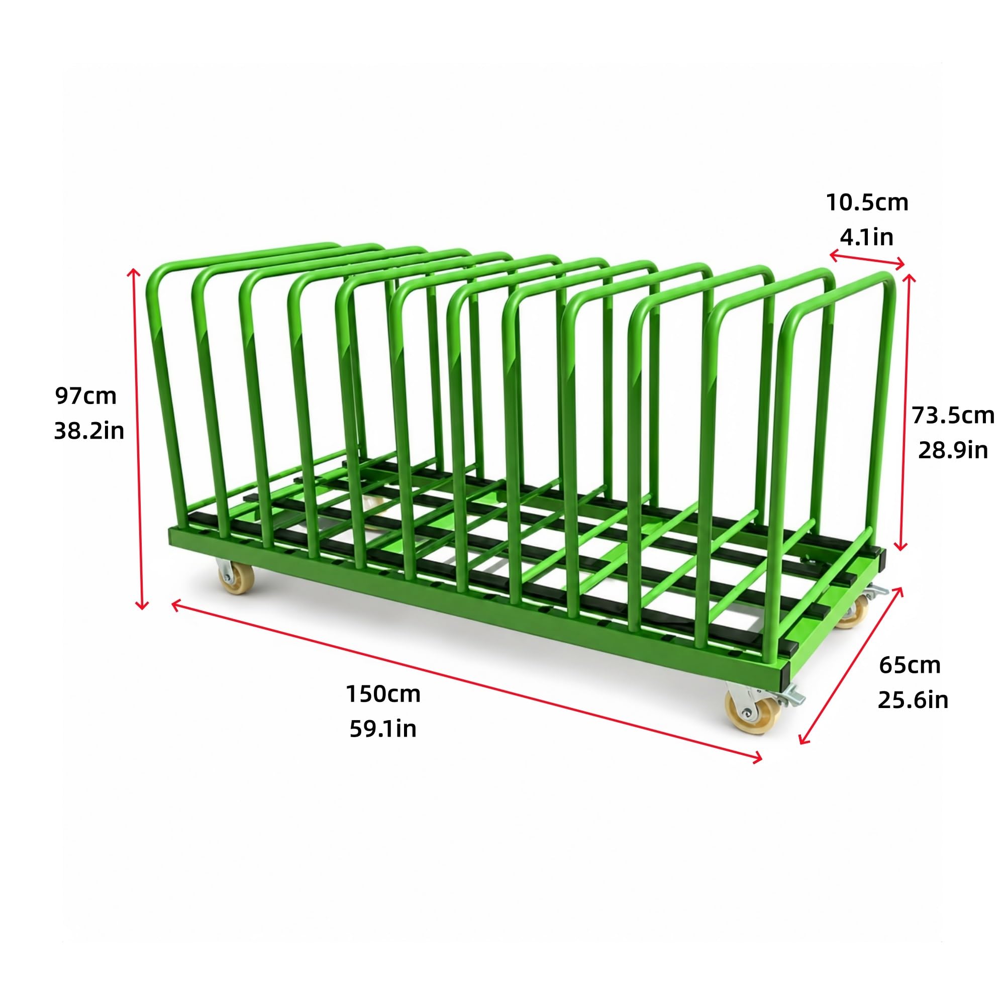 Plattenwagen 600 kg mit Abnehmbaren Bügeln for Glasplatten und Steinplatten | Verstärkte Gitterbasis mit PVC-Kontaktleisten an den unteren Auflagekanten(11-Slot)
