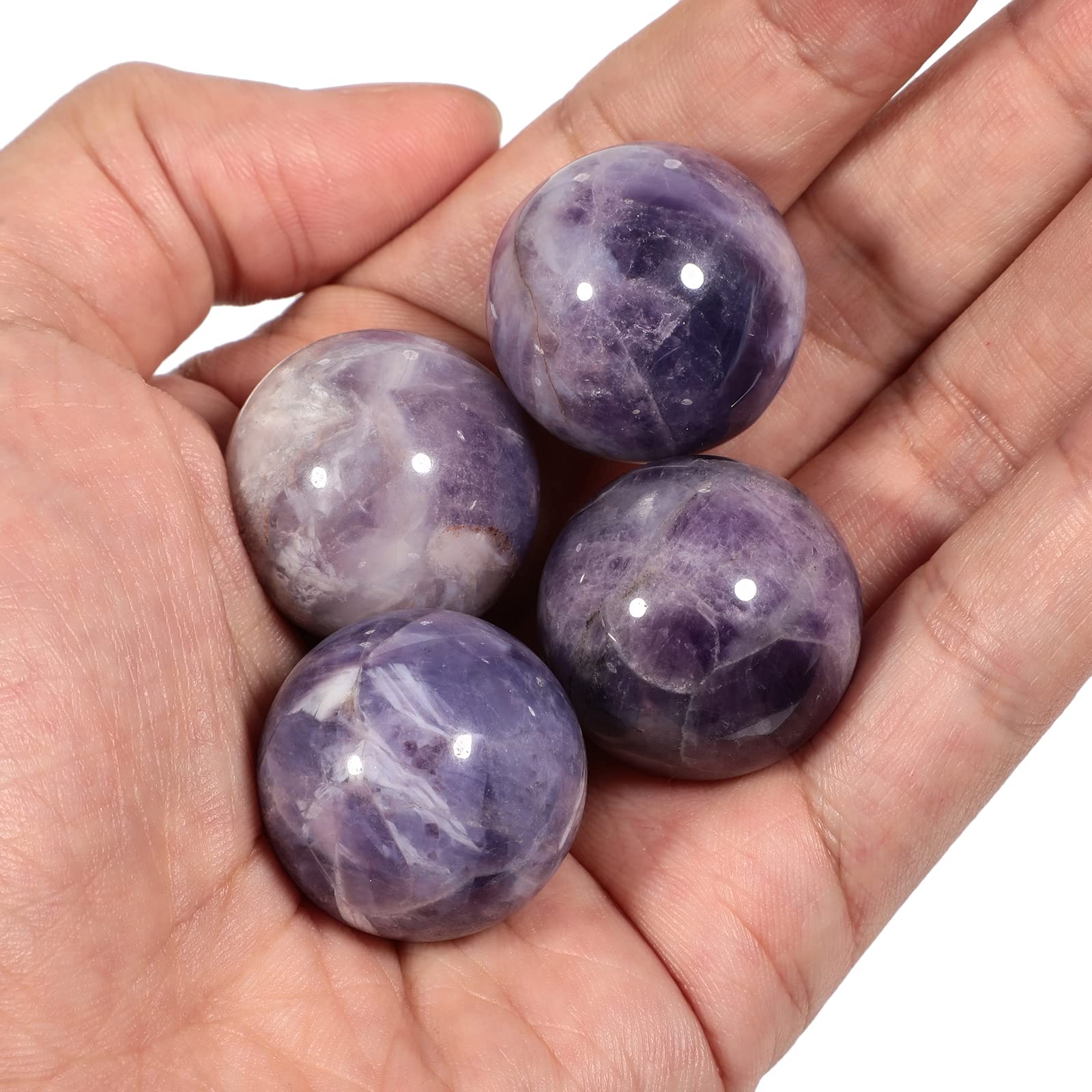 Loveliome4Pcs Healing Crystal Ball Divination Sphere, 25mm Hand Carved Gemstone Home Decoration Small Fengshui Balls, Amethyst