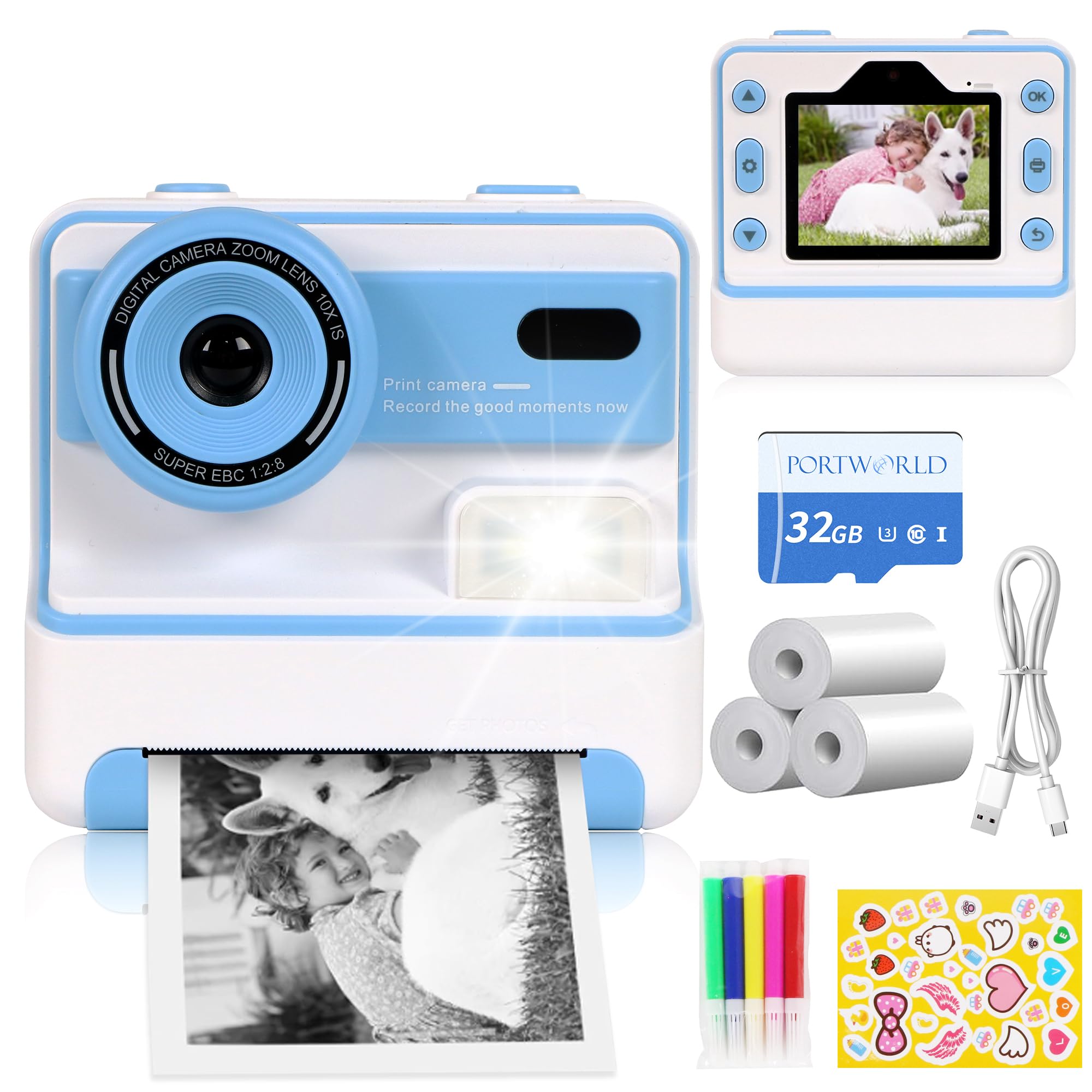 48MP Instant Print Cameras: 1080p Zero Ink Printable Digital Camera Instant Picture with 2.4-in IPS Screen 32G TF Card and 3 Roll Thermal Print Paper Gift for Adults Teenagers (Blue)-image-45