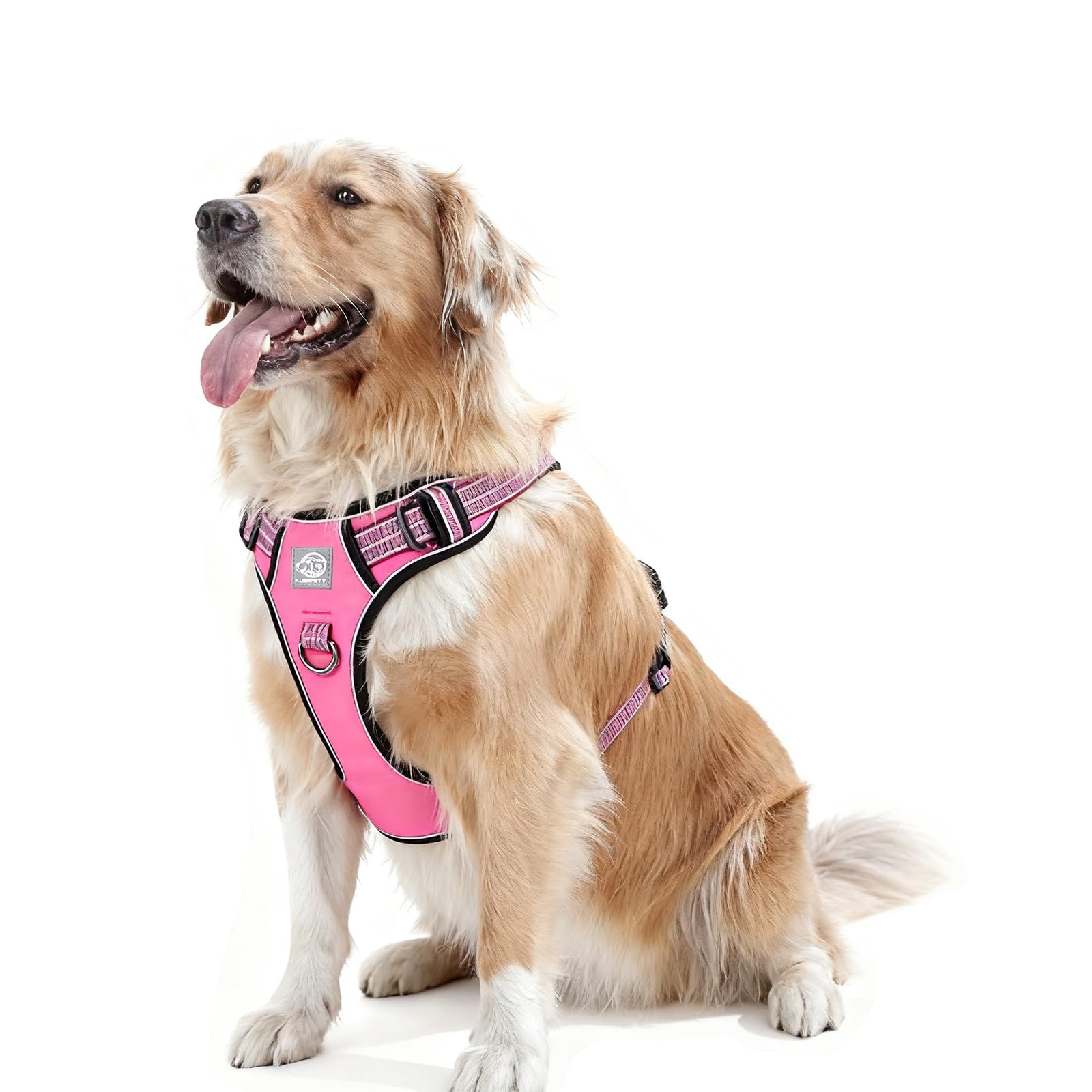 Dog Harness No Pull, 2 Leash Clips, Reflective Mesh Vest with Padded Chest, Adjustable Breathable Pet Harness for Medium Large Dogs (L, Hot Pink)