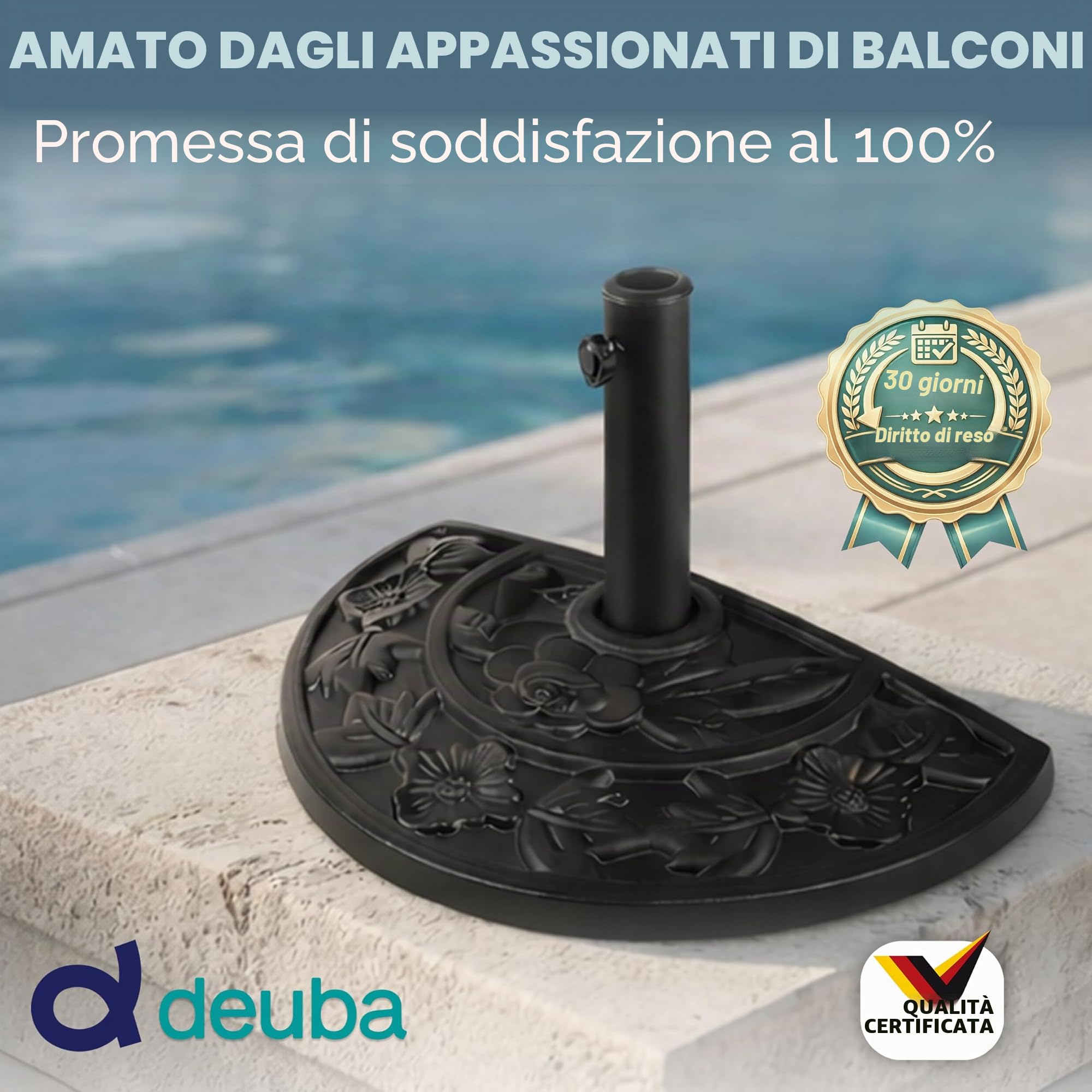 Deuba Base per Ombrellone Semicircolare 9kg Supporto Ombrelloni a Parete Resistente Porta Ombrellone Terrazzo Balcone