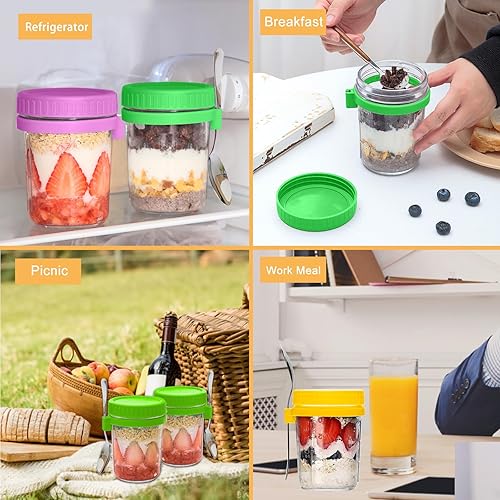 Miniatura 8 de Tarros Mason de 16 onzas con tapas, recipientes de avena durante la noche con para avena, pudín, yogur, recipientes de aderezo para ensaladas,