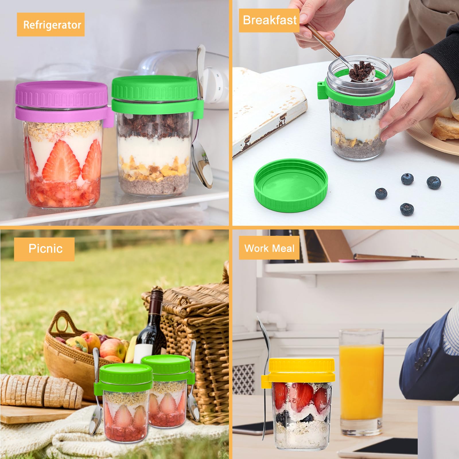Słoiki mason 470 ml z pokrywkami, pojemniki na płatki owsiane, pudding, jogurt, pojemniki na sos sałatkowy, pojemniki na przygotowanie posiłków zbożowych, prezenty DIY, ślub, przyjęcie (12