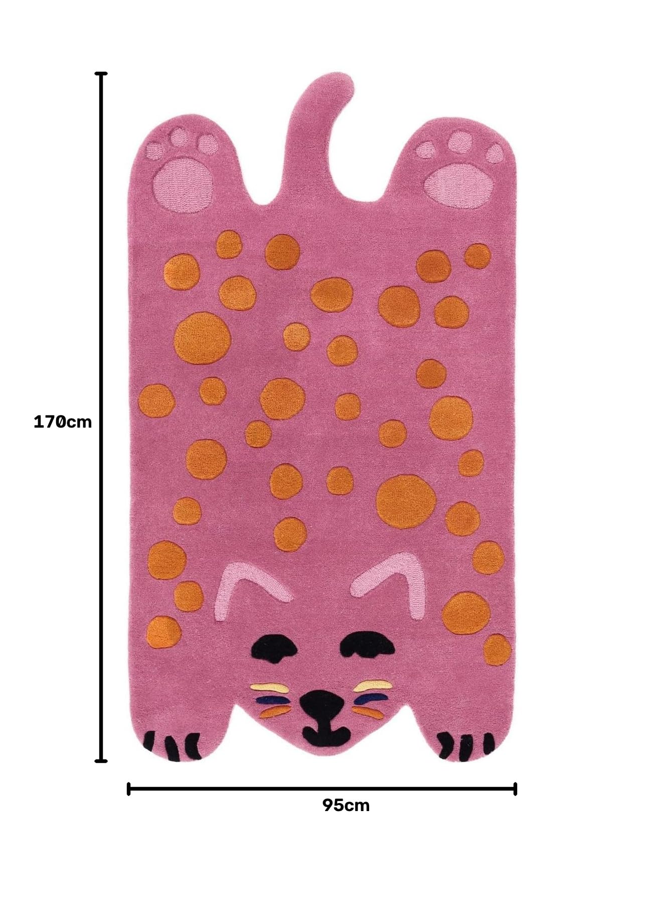 RugVista Lo Cat, Alfombra Infantil, Modernas Niños, 95 x 170 cm, Rectangular, Pelo Medio, Sala de Estar, Cuarto del bebé, Dormitorio, Limpieza en seco, Sin Productos químicos peligrosos, Rosa/naranj