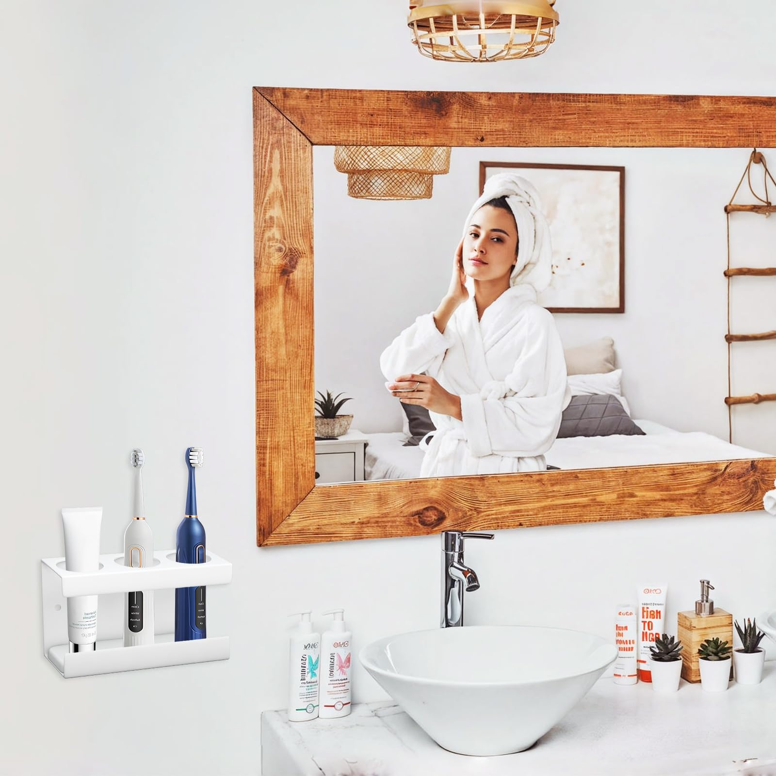 Portaspazzolino Elettrico Da Parete 4 Fori - Con Base Diatomee Assorbente, Senza Fori