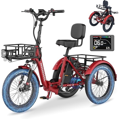 MOPHOTO Electric Tricycles for Adults, 3 Wheel E-Bike with 350W–750W Motor, Folding or Cruiser Frame, Multiple Speeds and Tire Sizes, UL Certified