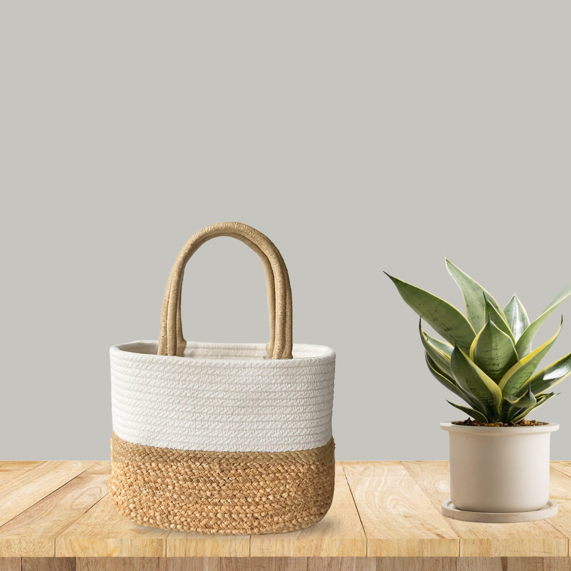 JASMEY HOMES Jute Lunch Bag - White -1