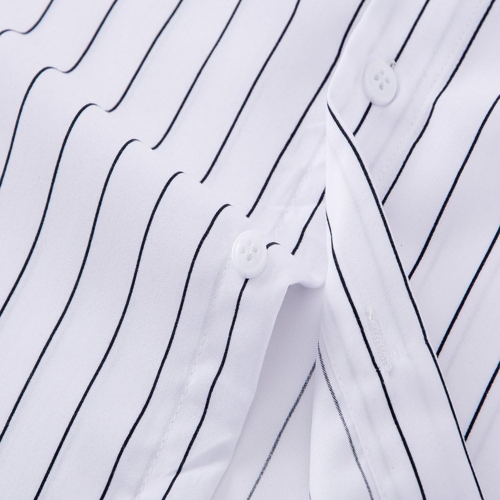 Men's Classic Casual Vertical Striped Slim Fit Long Sleeve Dress Shirts - Image 5