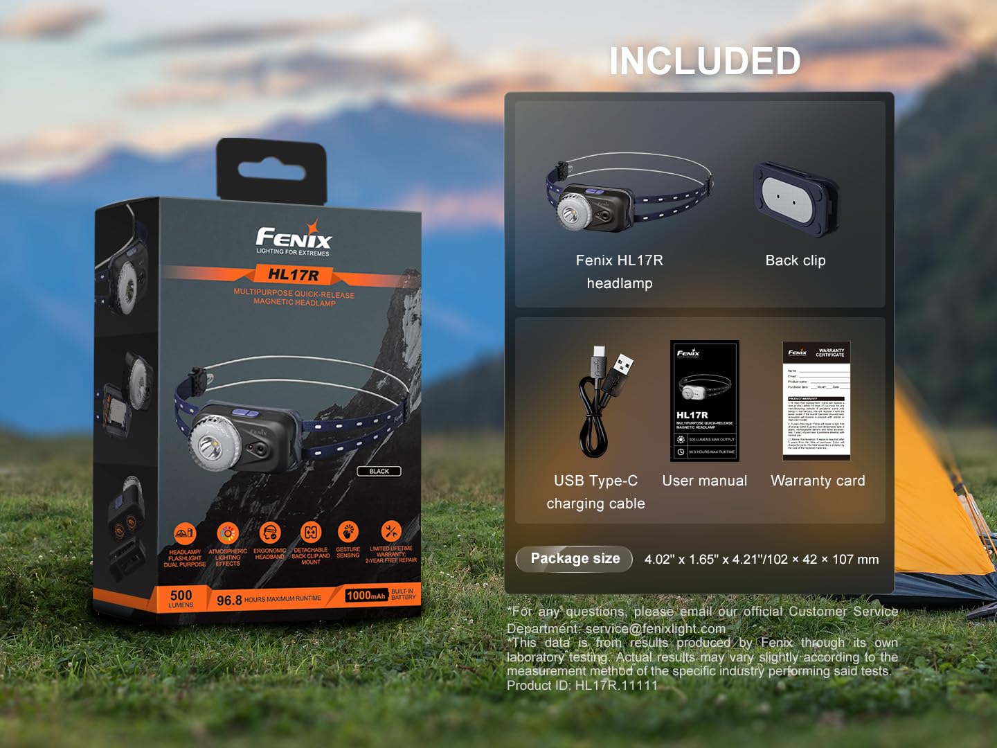Fenix HL17R Stirnlampe LED Wiederaufladbar,500 Lumen,USB-C Aufladbar,100M,IP66 Wasserdicht Gestenerkennung Kopflampe,Rotlicht+Mehrfarbigem Licht,96.8 Stunden max,Leicht Outdoor Laufen Joggen(Black)