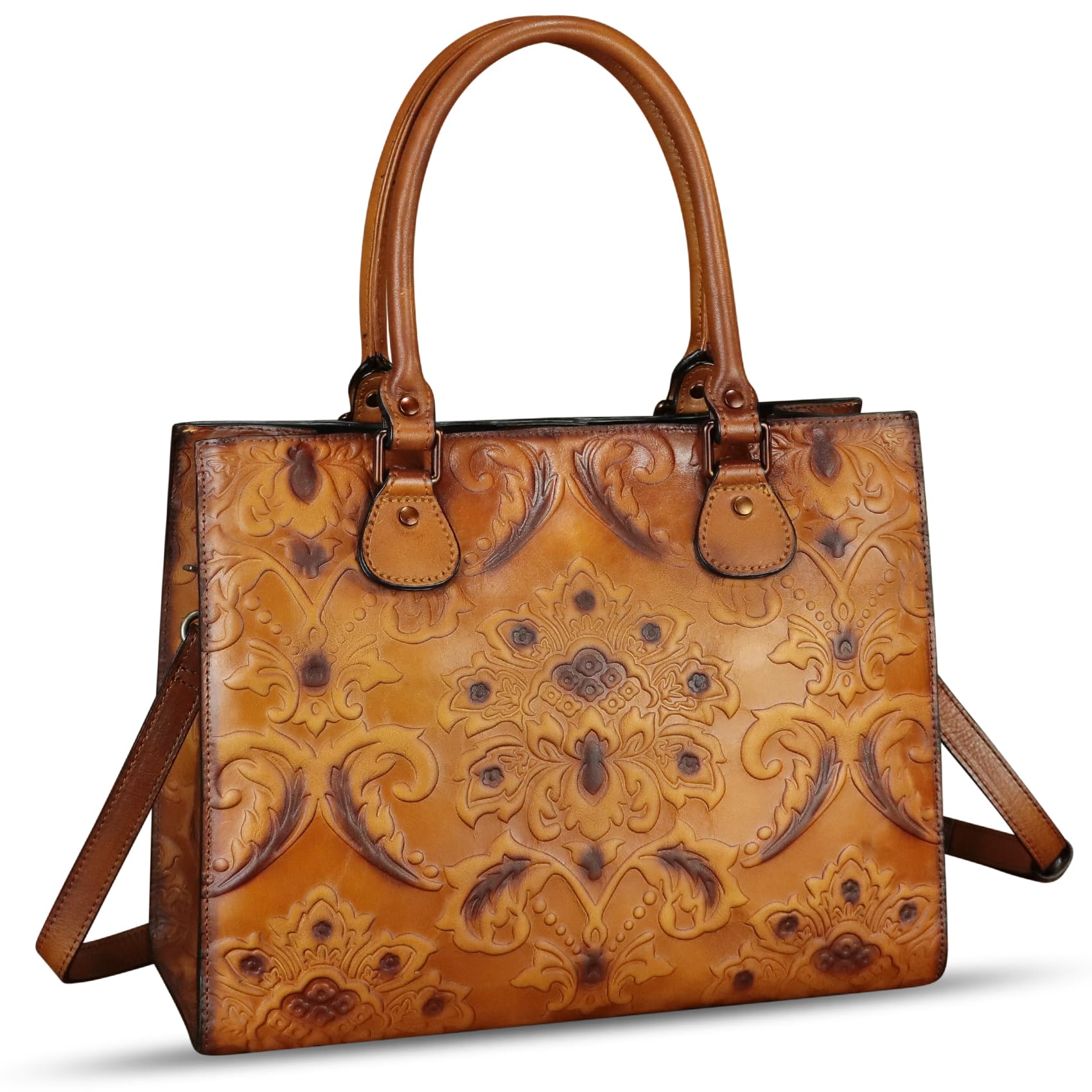 Genuine Leather Tote Bag for Women Purse Embossed Top Handle Shoulder Handbag Handmade Crossbody Satchel Purses