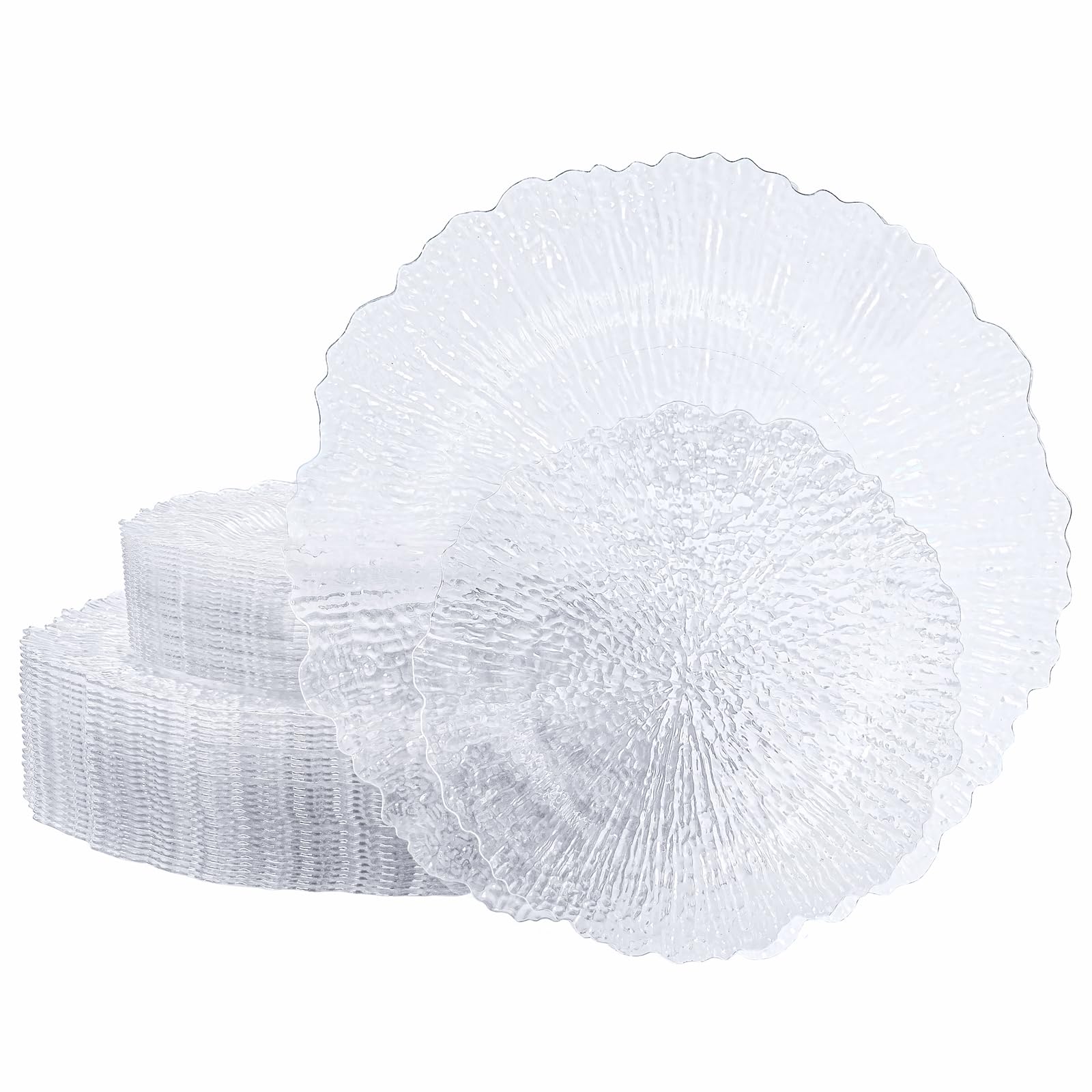 Photo 1 of [PARTIAL SET] [MISSING PARTS] U-QE 60 Pieces Clear Plastic Plates for Party - Disposable & Reusable - Reef Disposable Plates - Premium Hard Plastic Plates for Wedding - Including 30 Dinner Plate 10 '' & 30 Dessert Plate 7 ''