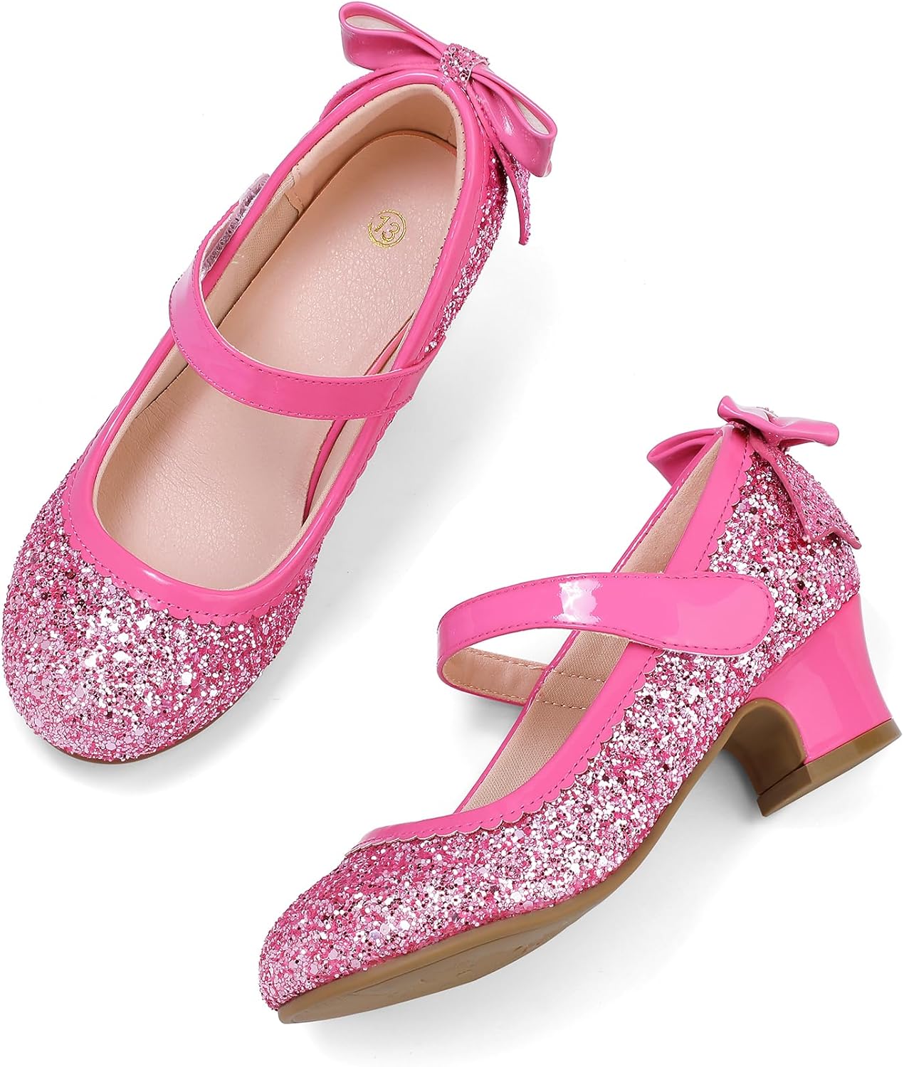 K KomForme Girls Dress Shoes Glitter Mary Jane Pumps with Bow, Low Heel Party Wedding Princess Shoes (Toddler/Little Kids/Big Kids) - Image 5