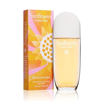Elizabeth Arden Sunflowers Golden Vibe Eau de Toilette for Women, 3.3 fl oz | Vibrant floral solar womens eau de toilette. Perfume with notes of petit grain, coconut flower, tiare flower and vanilla.