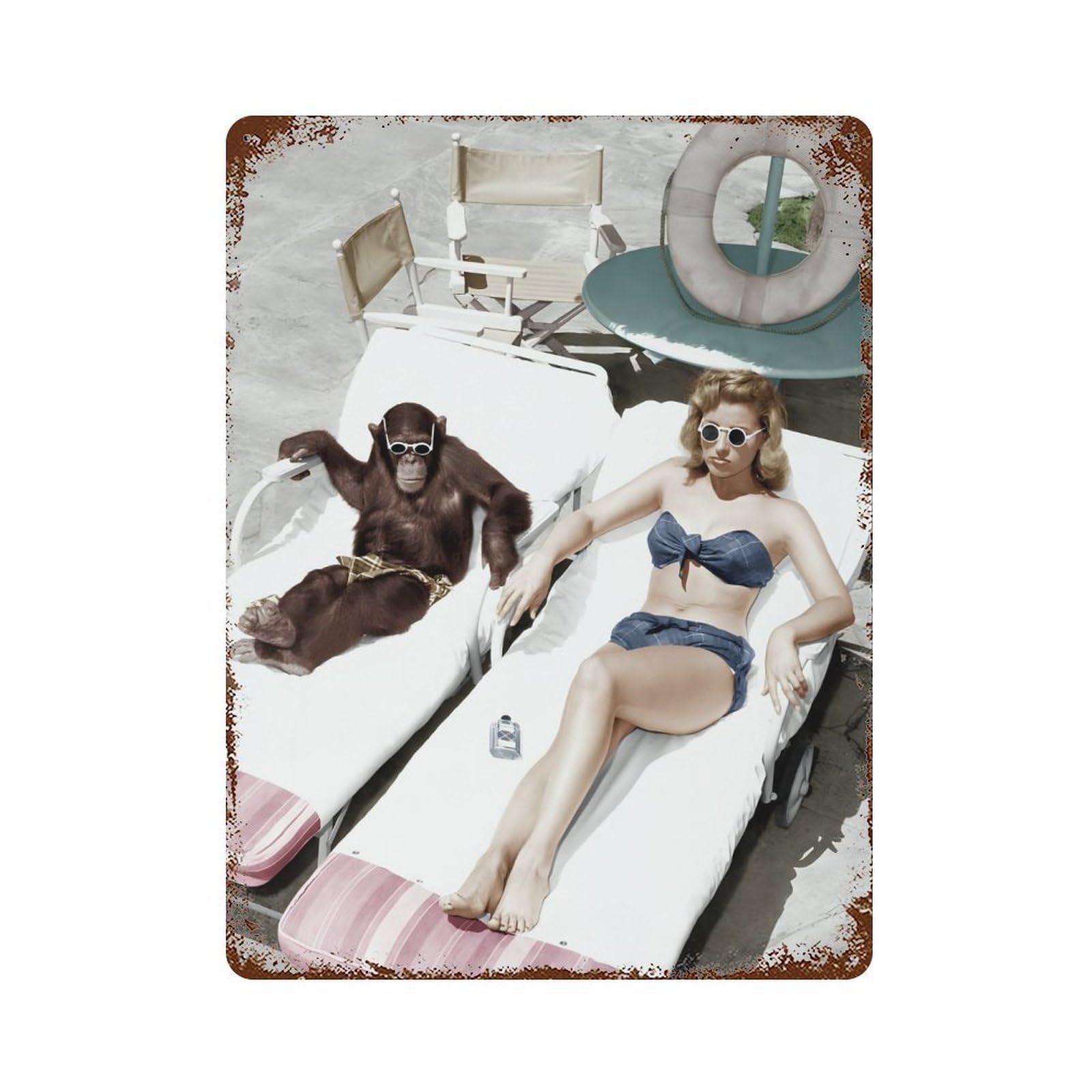 xiaoxiaoshen Funky Monkey And Sunbathing Woman Wall Decor Art Metal Tin Poster Modern Home Decor Art Home Bar Shop Decorations Vintage Sign 40x30cm