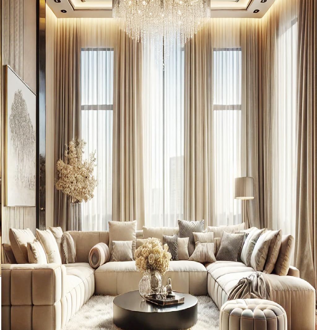 Ikiriska Blackout Extra Long Curtain. 12-24 ft Long Darkening Custom Made Drape (Shiny Beige, 100”Wx216”L)