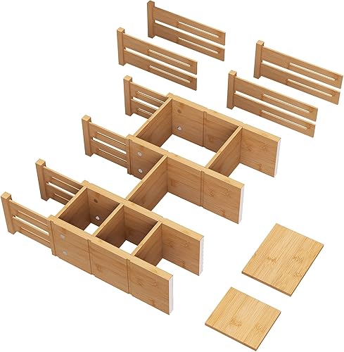 Miniatura 7 de Separadores de cajones de 4.4 pulgadas de alto con insertos, separadores de cajones de bambú para ropa, ampliables de 12 a 17.5 pulgadas