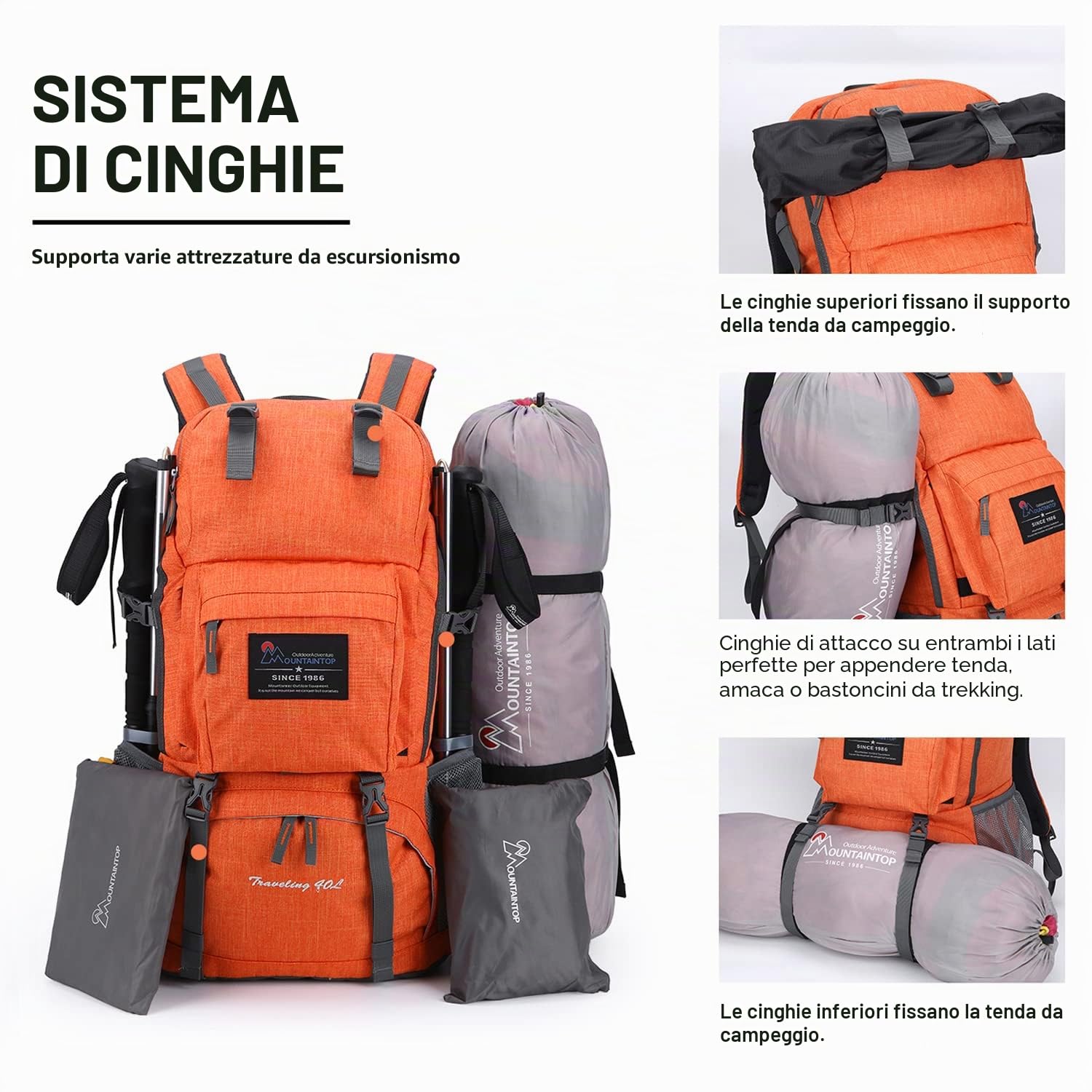 MOUNTAINTOP Zaino da Trekking 40 Litri Unisex Zaino Montagna Uomo Zaino Escursione Donna per Viaggio Hiking Escursione Campeggio con Copertura di Pioggia, 55 x 33 x 20 cm