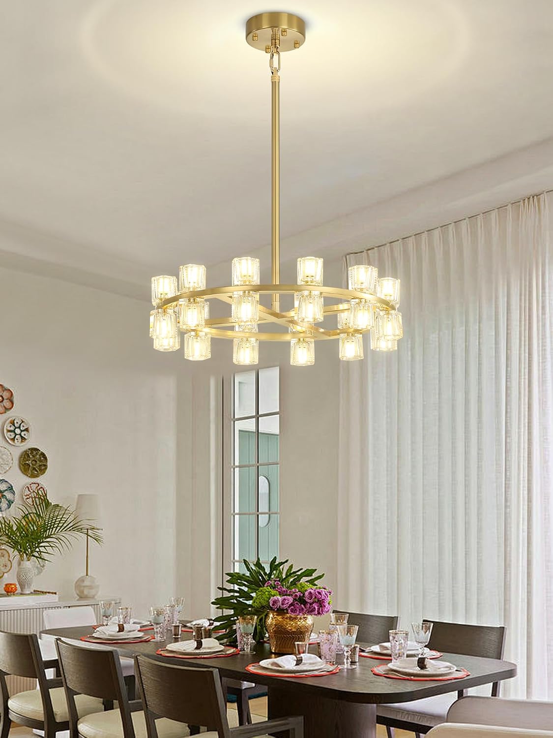 D24 Gold Wagon Wheel Chandeliers Modern 24-Lights Round Chandelier Small Chandeliers for Dining Room,Living Room Vintage Chandelier for Foyer Hallway