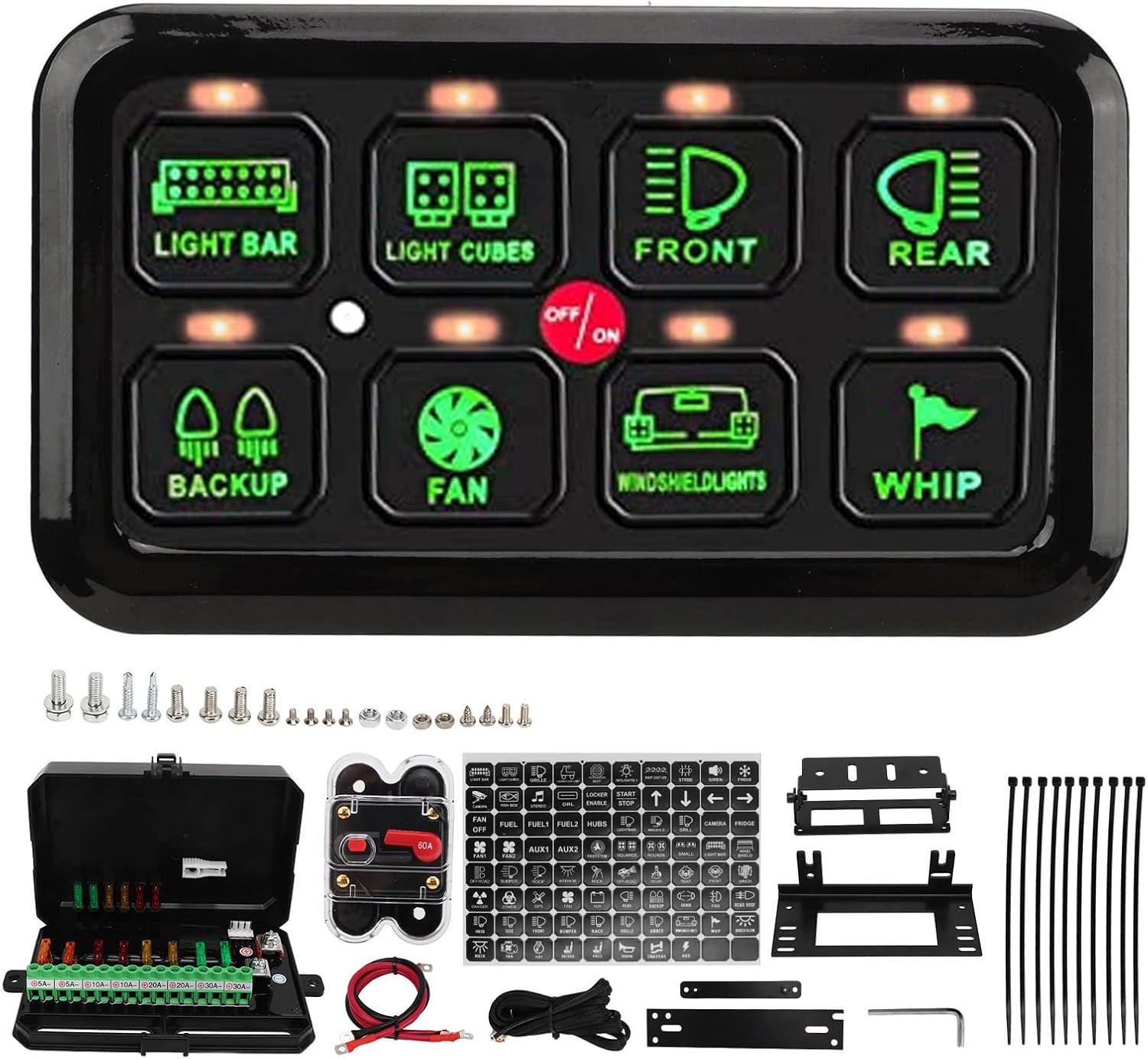 Switch Panel, 8 Gang LED Touch Control Panel Car Switch Box with Automatic Dimming, 12V Accessory Switch Board for Truck ATV UTV Marine Boat SUV Caravan Electrical System